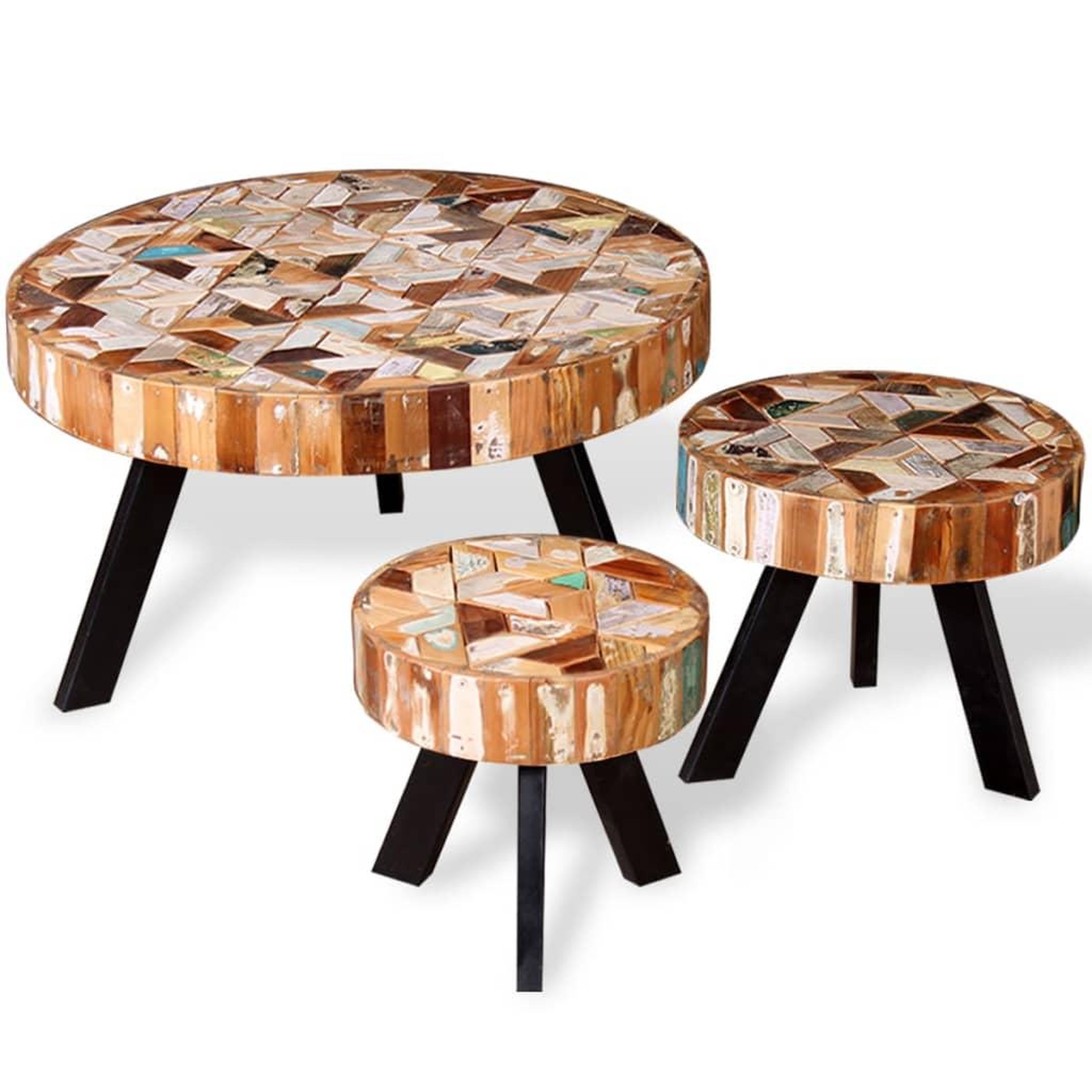 Voir la diapositive 2 : VIDAXL Ensemble de table basse 3 pieces Bois de recuperation massif