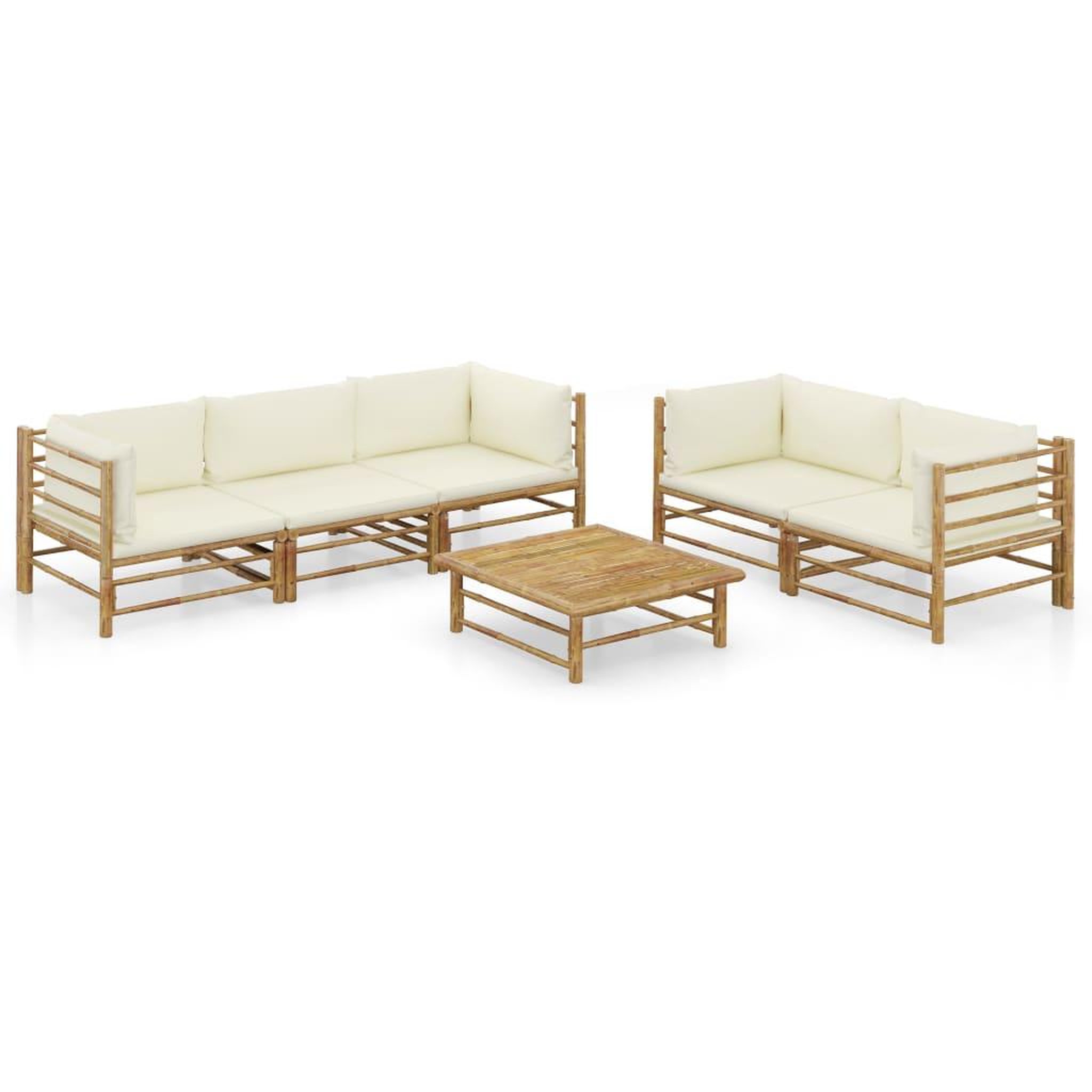 VIDAXL Salon de jardin 6 pcs avec coussins blanc creme bambou