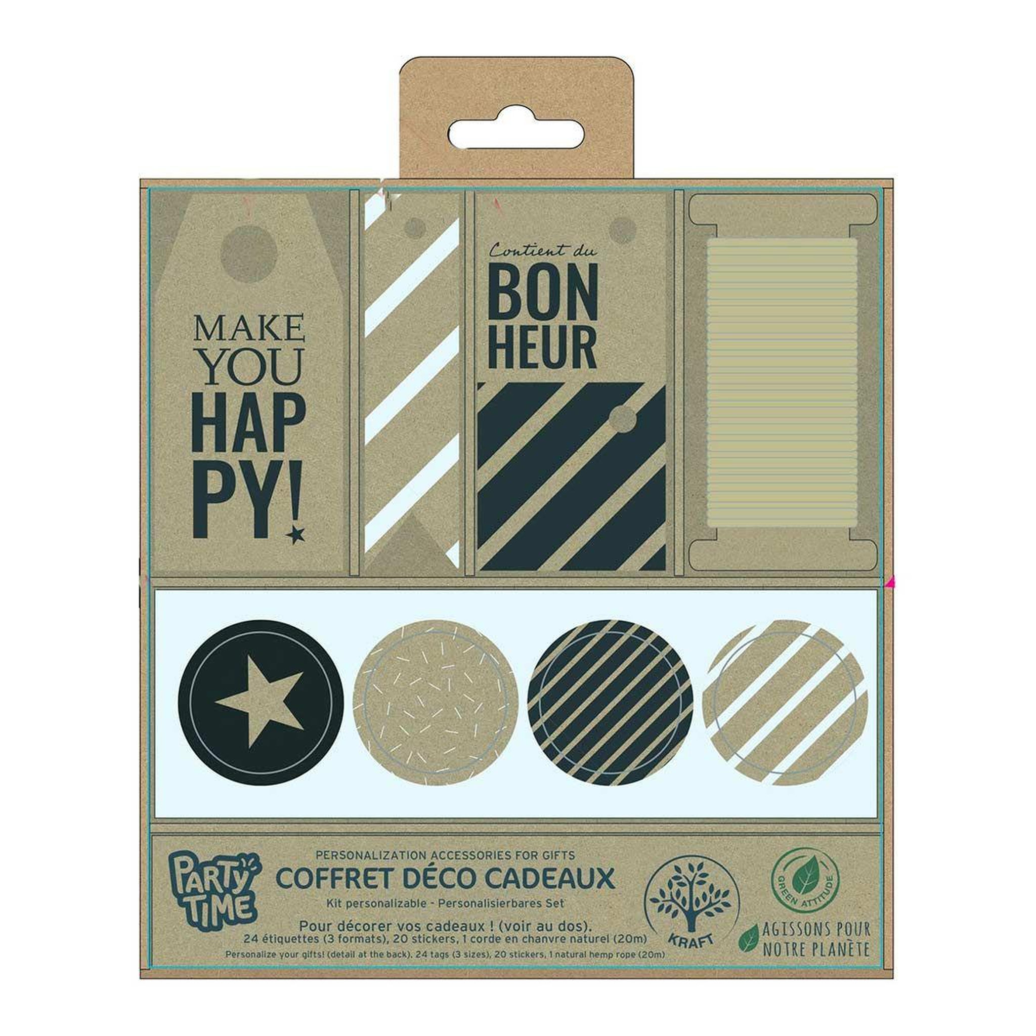 Voir la diapositive 2 : PARTY TIME Coffret déco cadeaux  kraft  30cm marron