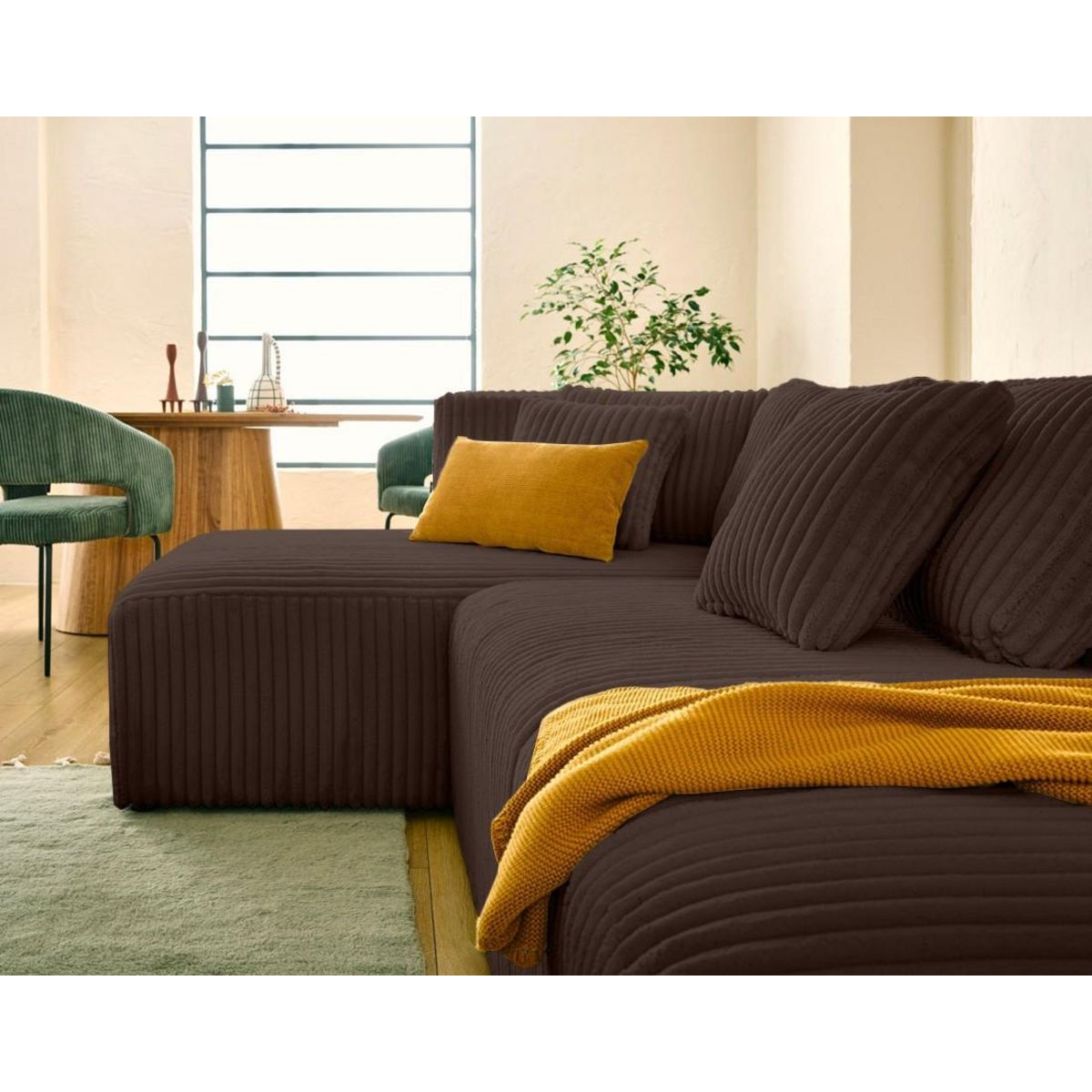 LISA DESIGN Victoire - canapé modulable d'angle gauche 4 places en velours côtelé grosses côtes