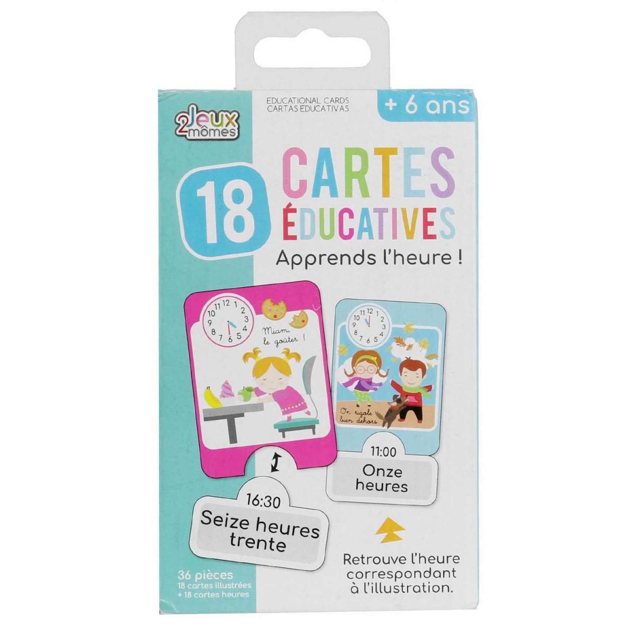 Jeux 2 momes Jeu de cartes educatives  j'apprends l'heure  22cm multicolore