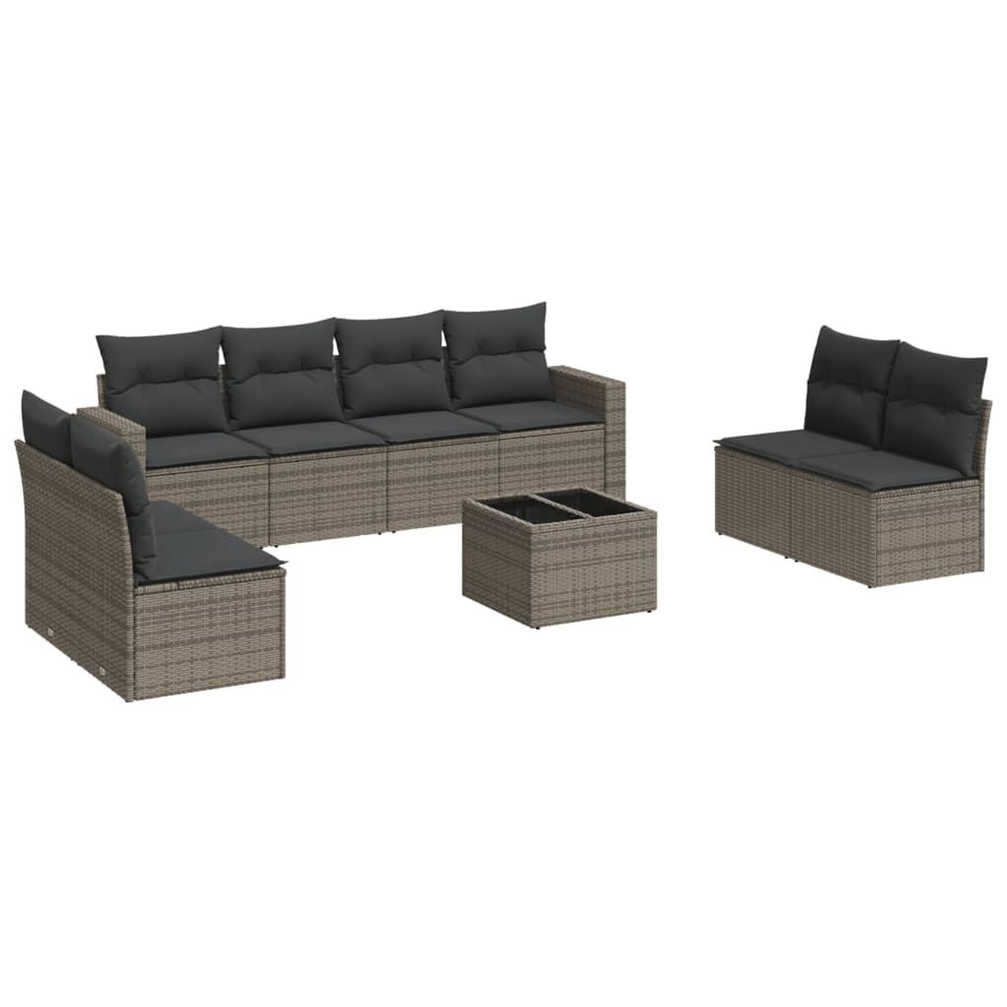 Voir la diapositive 2 : VIDAXL Salon de jardin 9 pcs avec coussins gris resine tressee