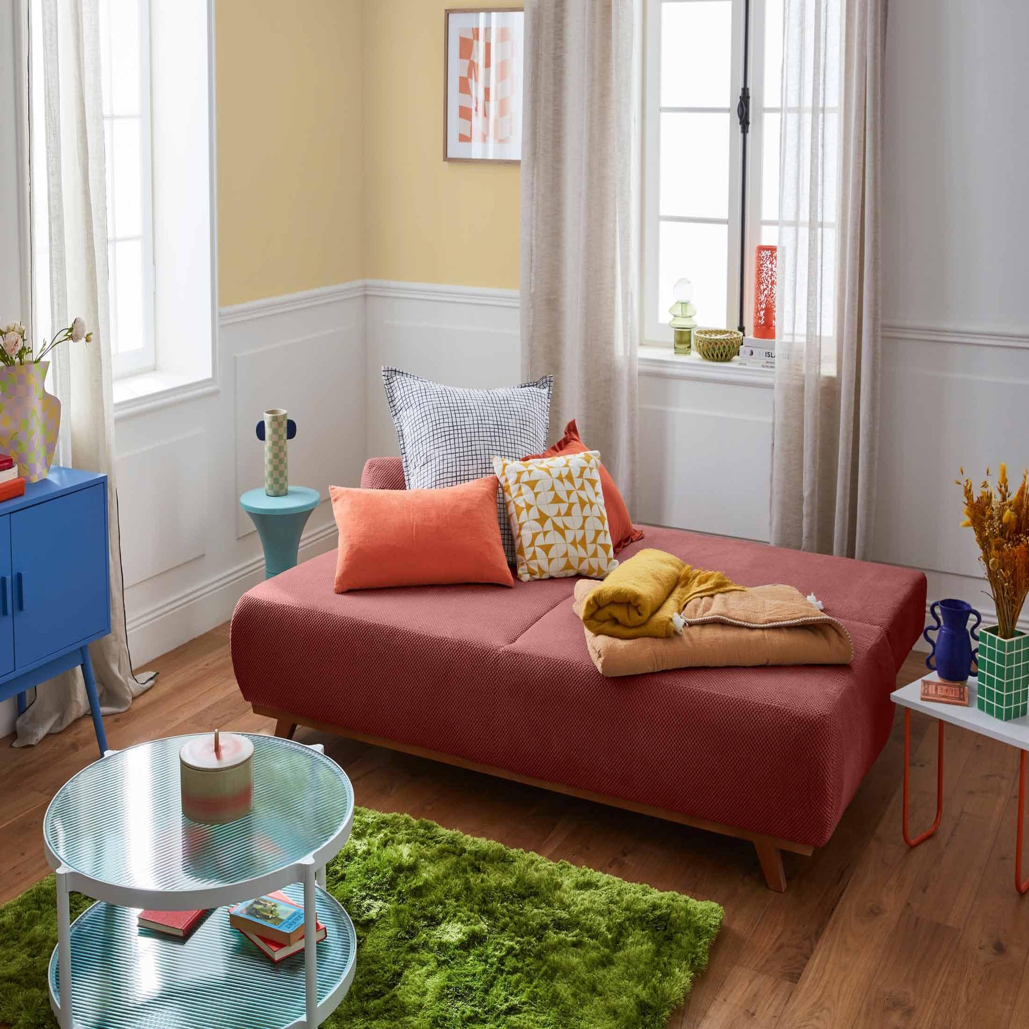 Voir la diapositive 2 : BEST MOBILIER Cristal - canapé 3 places - convertible avec coffre - en velours texturé
