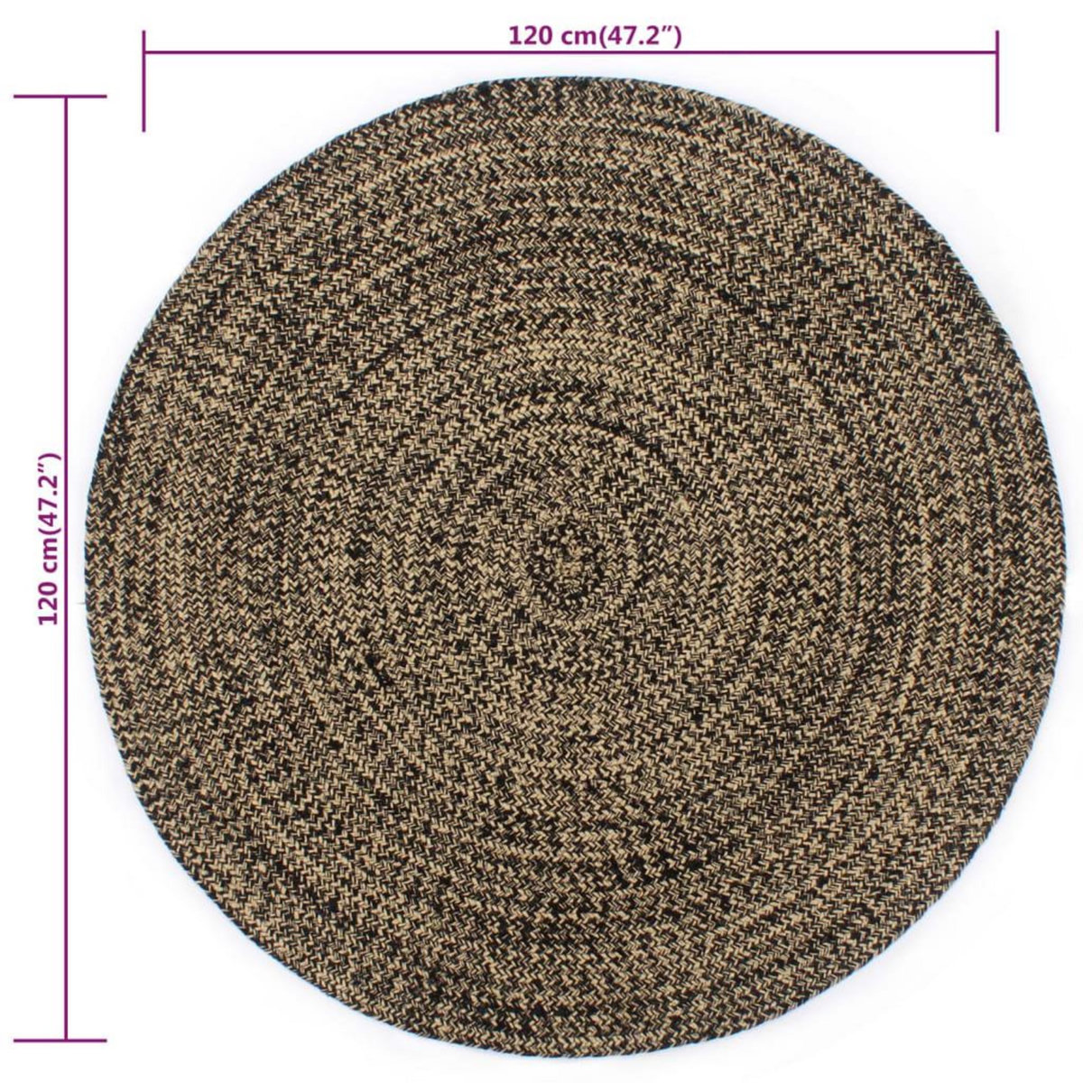 VIDAXL Tapis fait a la main Jute Noir et naturel 120 cm