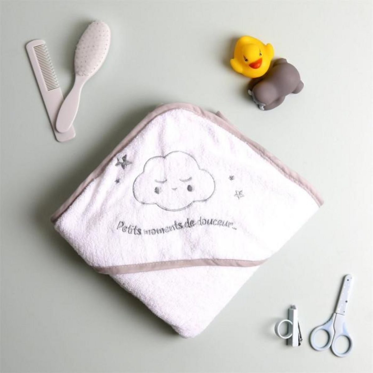 Paris Prix Cape de Bain Bébé  Attache Cou  70x70cm Blanc