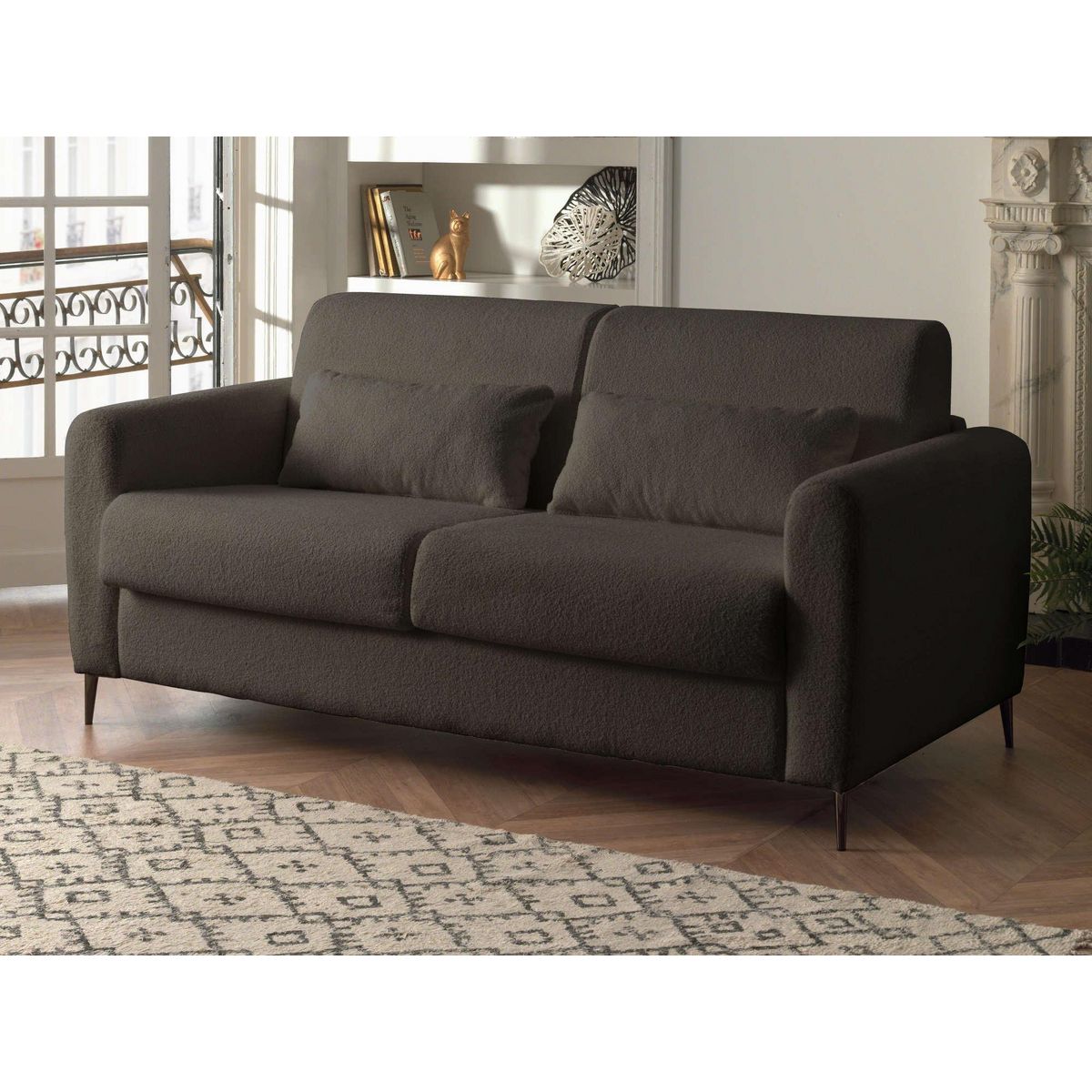 LISA DESIGN Owen - canapé 3 places convertible express couchage quotidien 140 cm matelas 12 cm en tissu bouclette