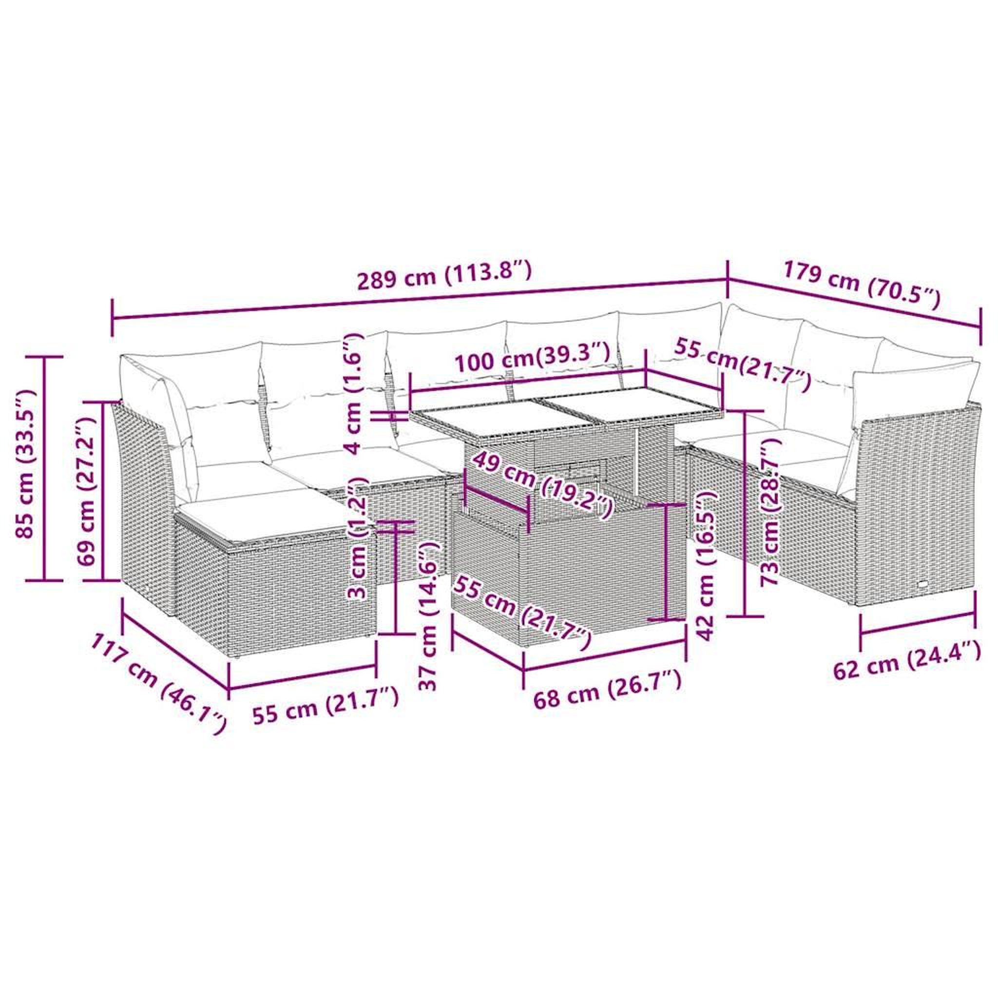 Voir la diapositive 6 : VIDAXL Salon de jardin 9 pcs avec coussins gris resine tressee