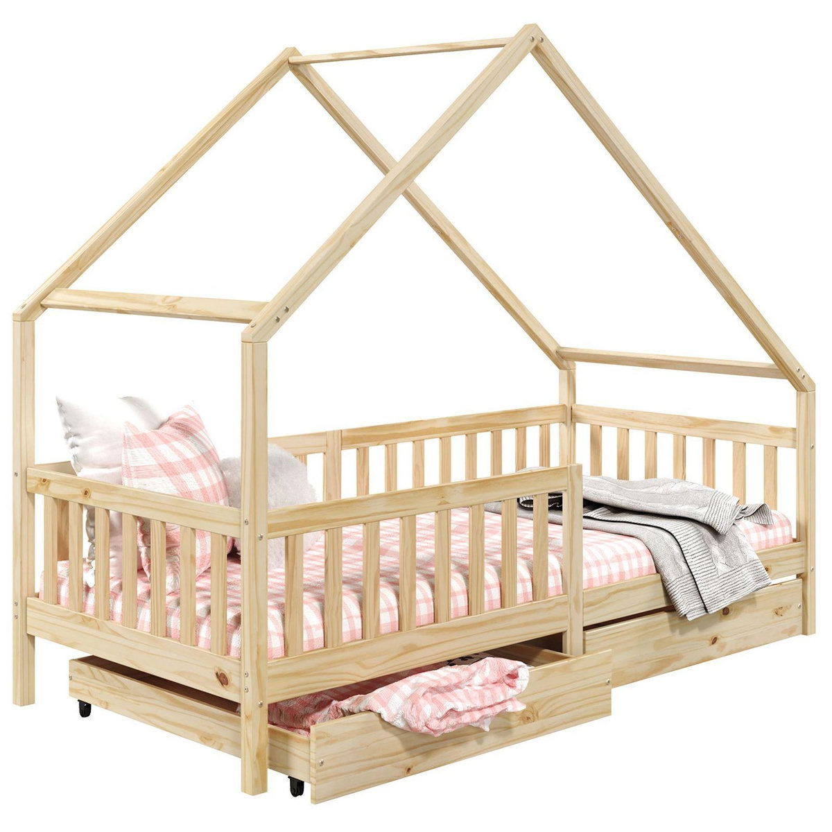 IDIMEX Lit cabane  asymétrique ALVA avec tiroirs, 90 x 190 cm en pin massif