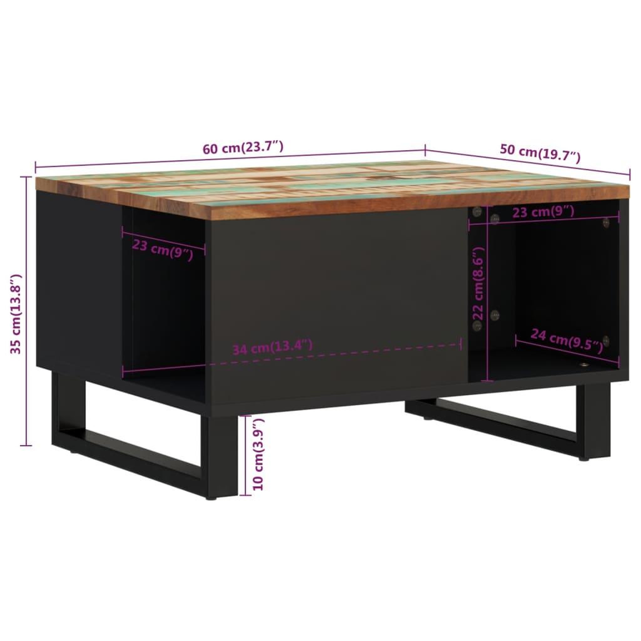Voir la diapositive 6 : VIDAXL Table basse 60x50x35 cm bois de recuperation massif