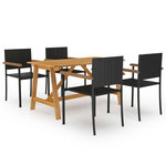 VIDAXL Ensemble a manger de jardin 5 pcs Noir
