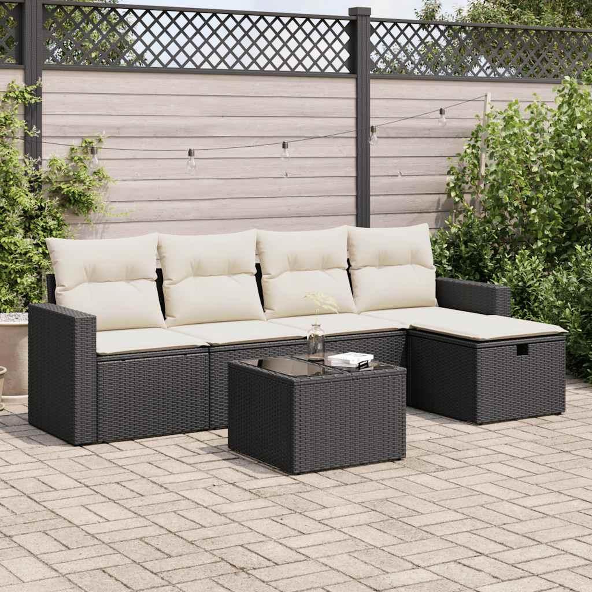 VIDAXL Salon de jardin 6 pcs avec coussins noir resine tressee