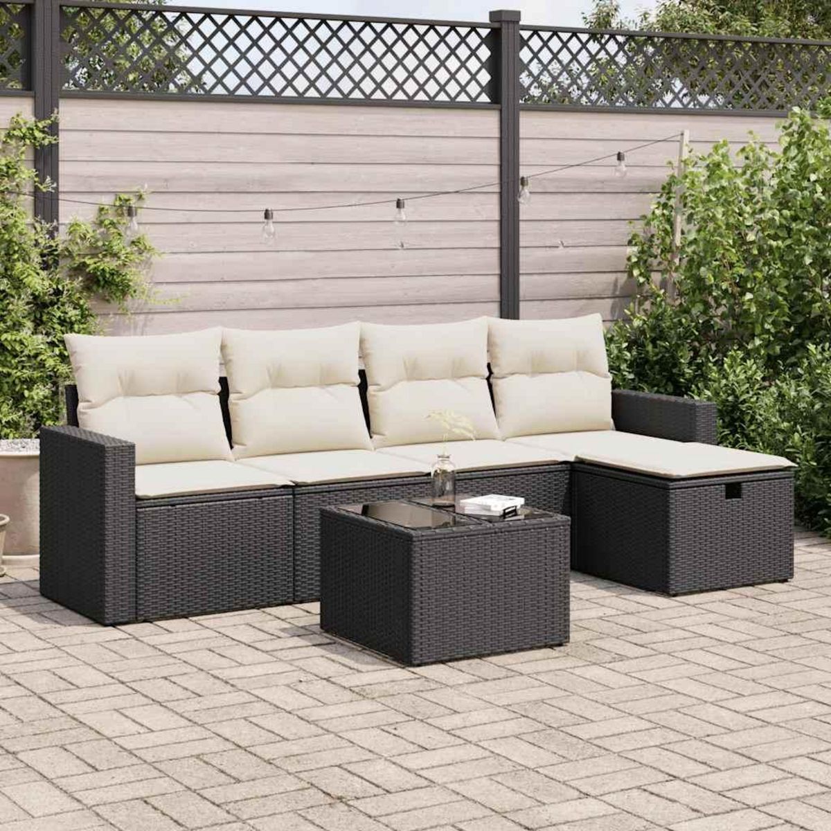 VIDAXL Salon de jardin 6 pcs avec coussins noir resine tressee