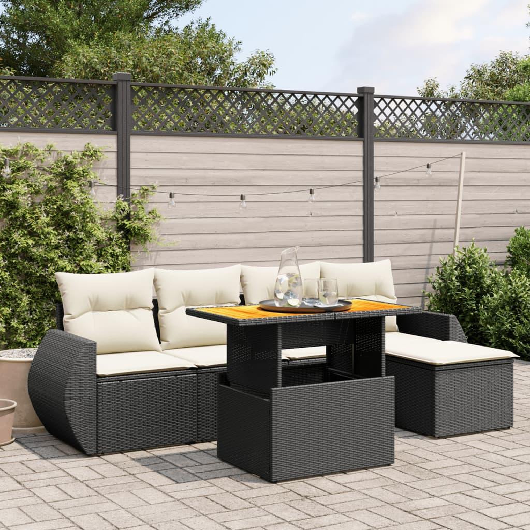 VIDAXL Salon de jardin 6 pcs avec coussins noir resine tressee