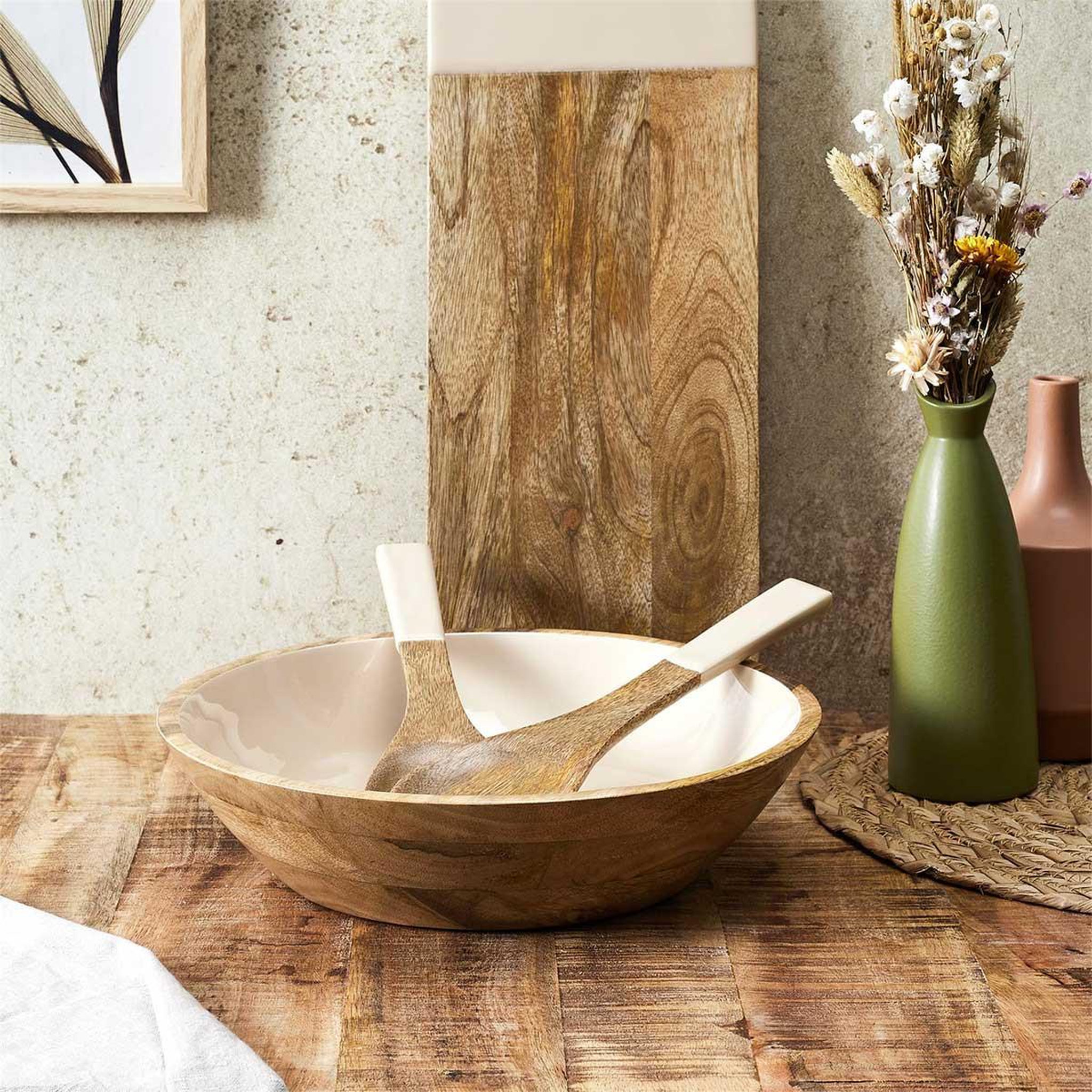 Voir la diapositive 4 : The Home Deco Factory Saladier uni en bois  dune  33cm beige