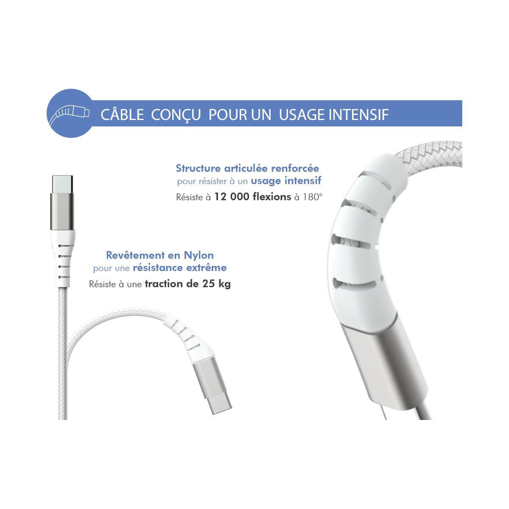 Voir la diapositive 3 : FORCE POWER Chargeur secteur 65W 5A USB-C+cable USB-C/USB-C 2M Blanc