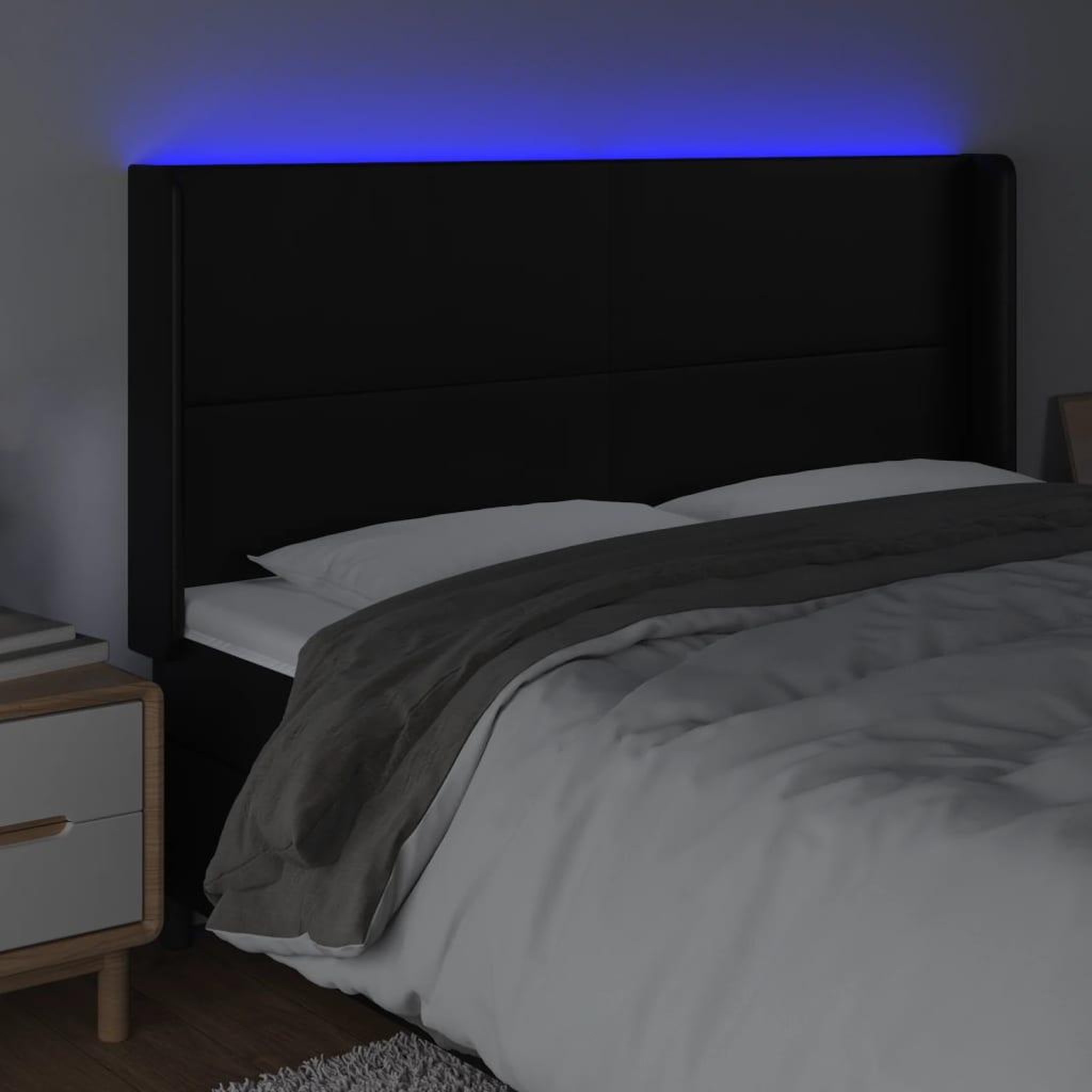 Voir la diapositive 4 : VIDAXL Tete de lit a LED Noir 203x16x118/128 cm Similicuir