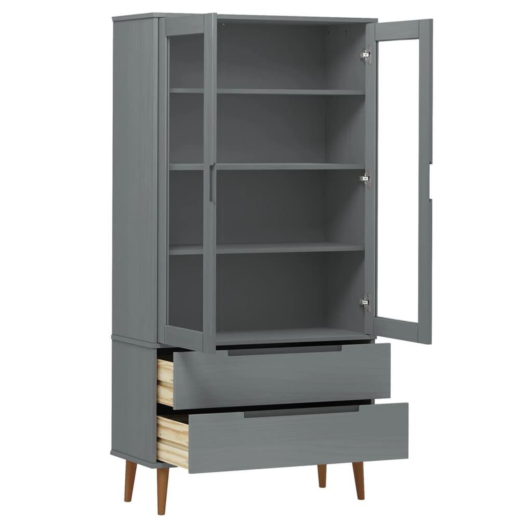 Voir la diapositive 5 : VIDAXL Armoire a vitrine MOLDE Gris 90x35x175 cm Bois de pin massif