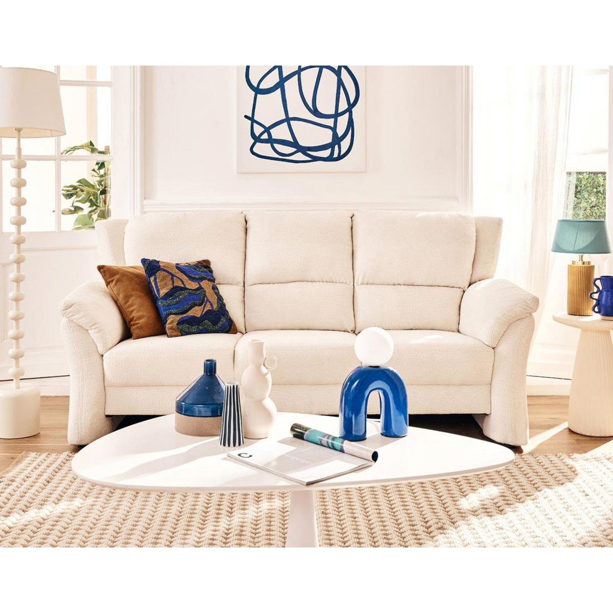 LISA DESIGN Bastille - canapé droit 3 places en tissu velours relief