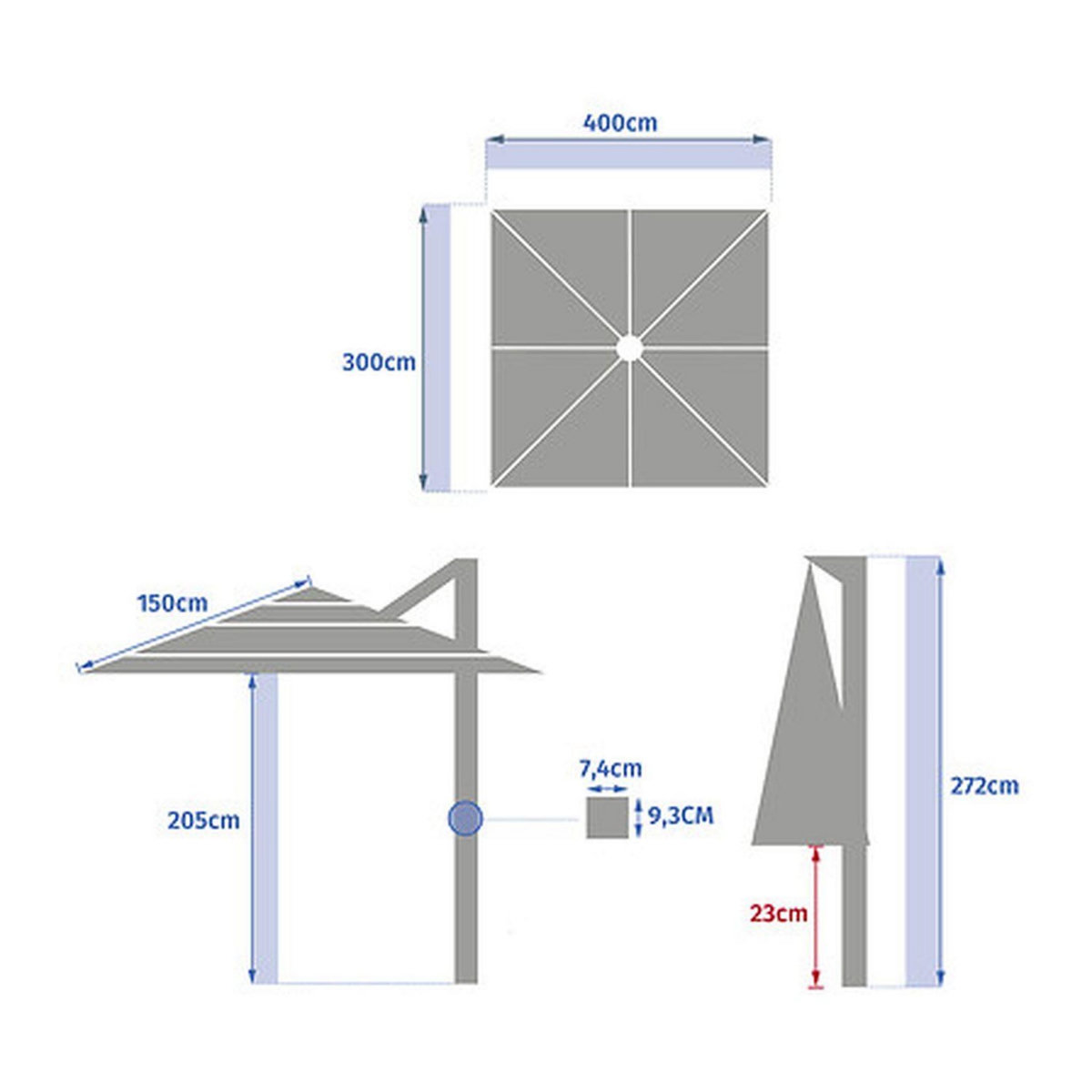 HESPERIDE Parasol déporté rectangulaire multi-toile MELHIA