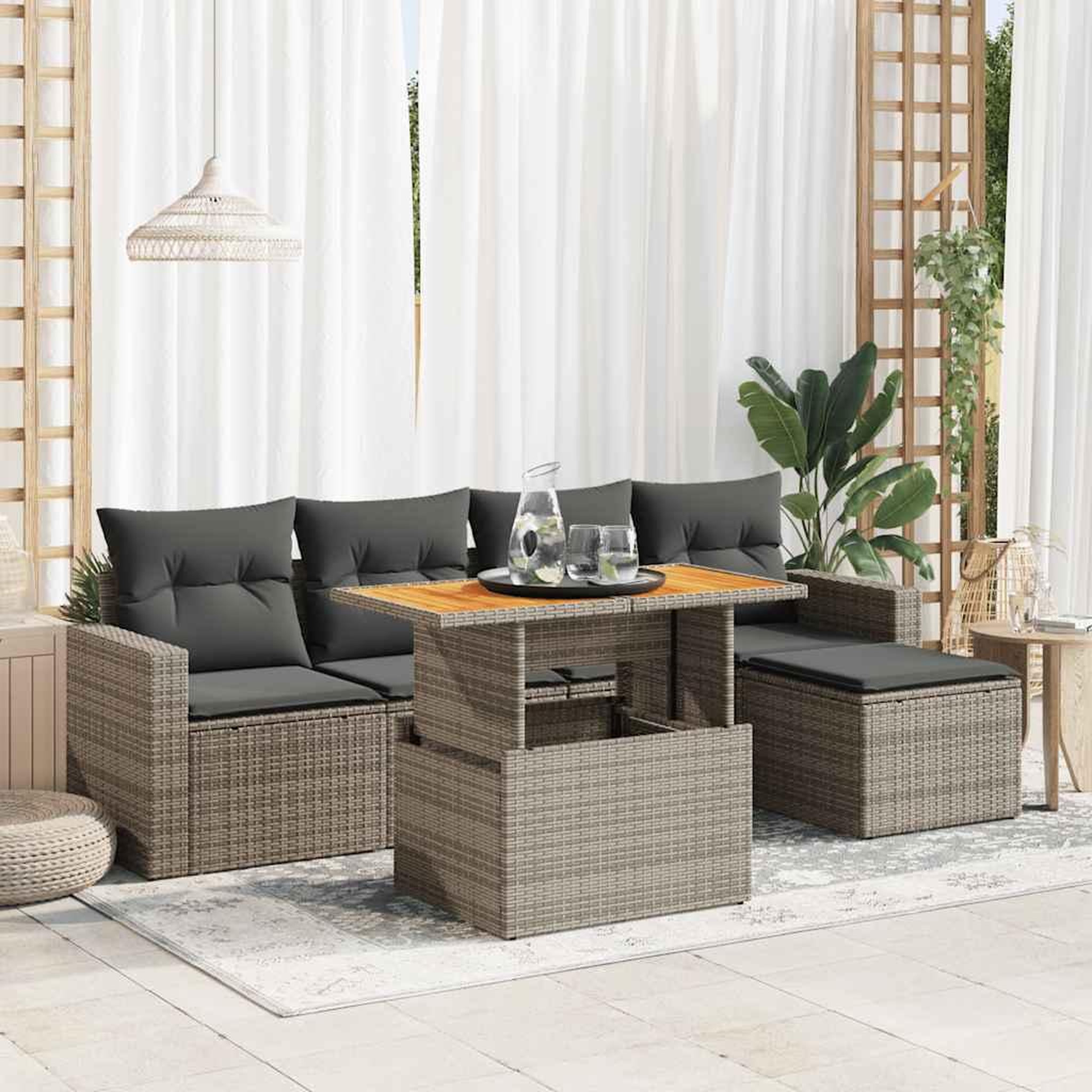 VIDAXL Salon de jardin 6 pcs avec coussins gris resine tressee