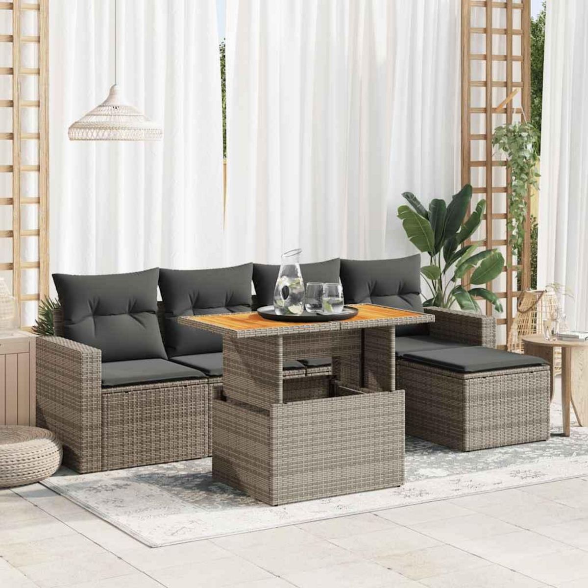 VIDAXL Salon de jardin 6 pcs avec coussins gris resine tressee