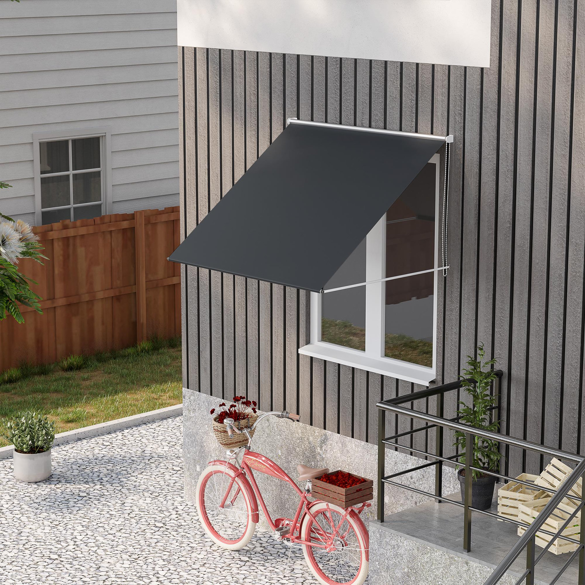 Voir la diapositive 2 : OUTSUNNY Store banne manuel inclinaison réglable acier alu. dim. 150L x 120l (avancée) cm polyester imperméabilisé anti-UV gris