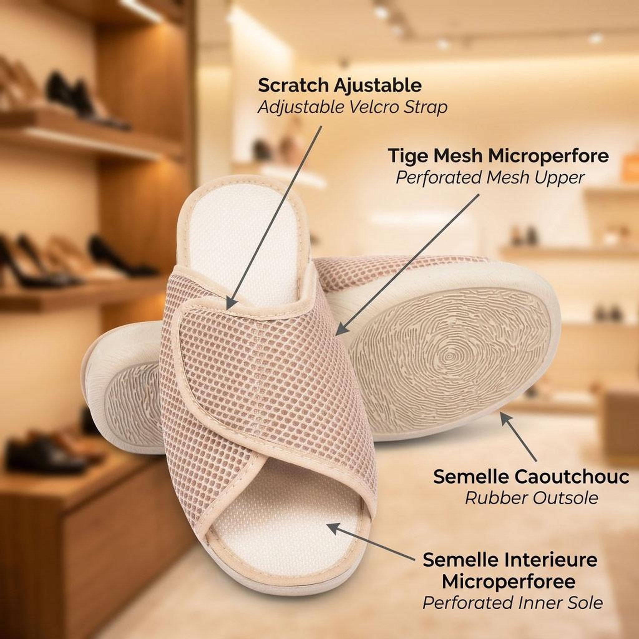 Voir la diapositive 4 : OZABI OZABI-Pantoufle Mule Femme Mesh Microperfore Scratch Ajustable Fabriquee en Espagne