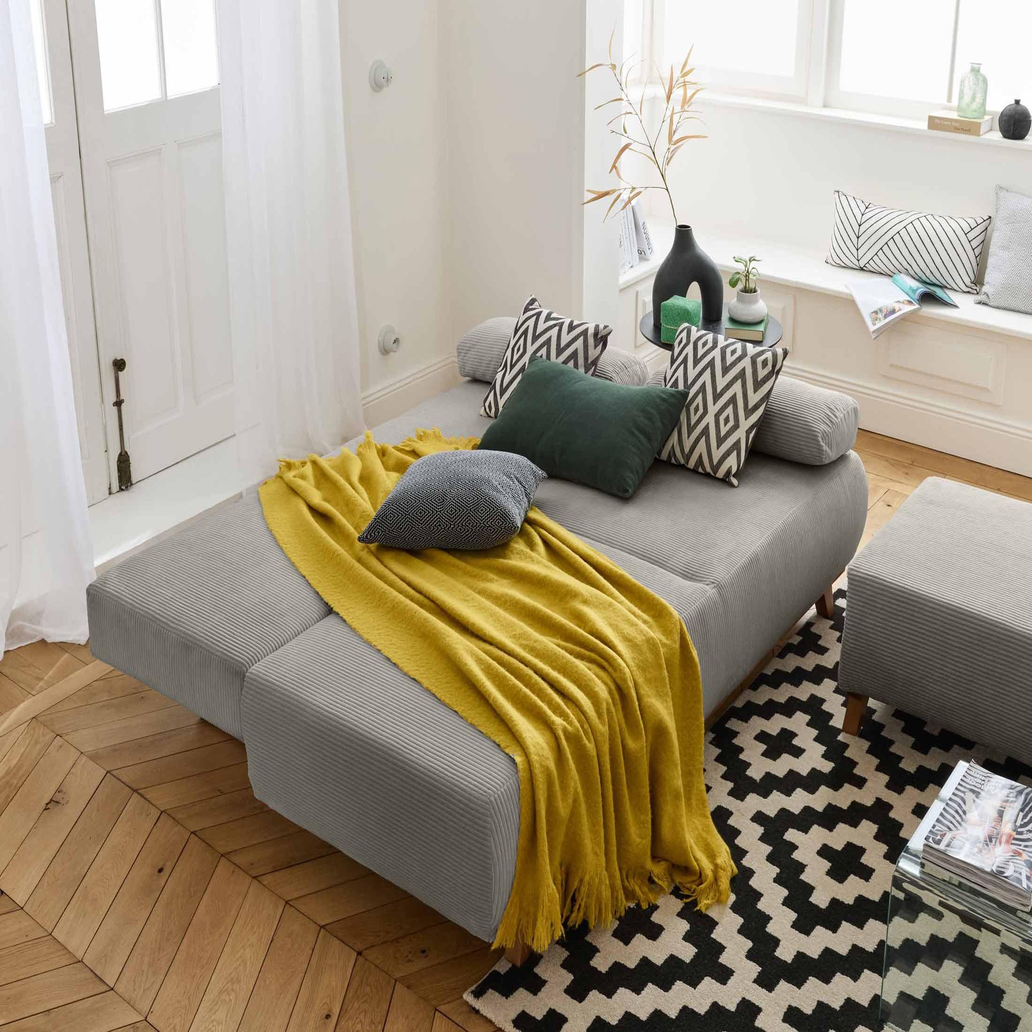 Voir la diapositive 2 : BEST MOBILIER Cristal - canapé 3 places - convertible avec coffre et pouf - en velours côtelé