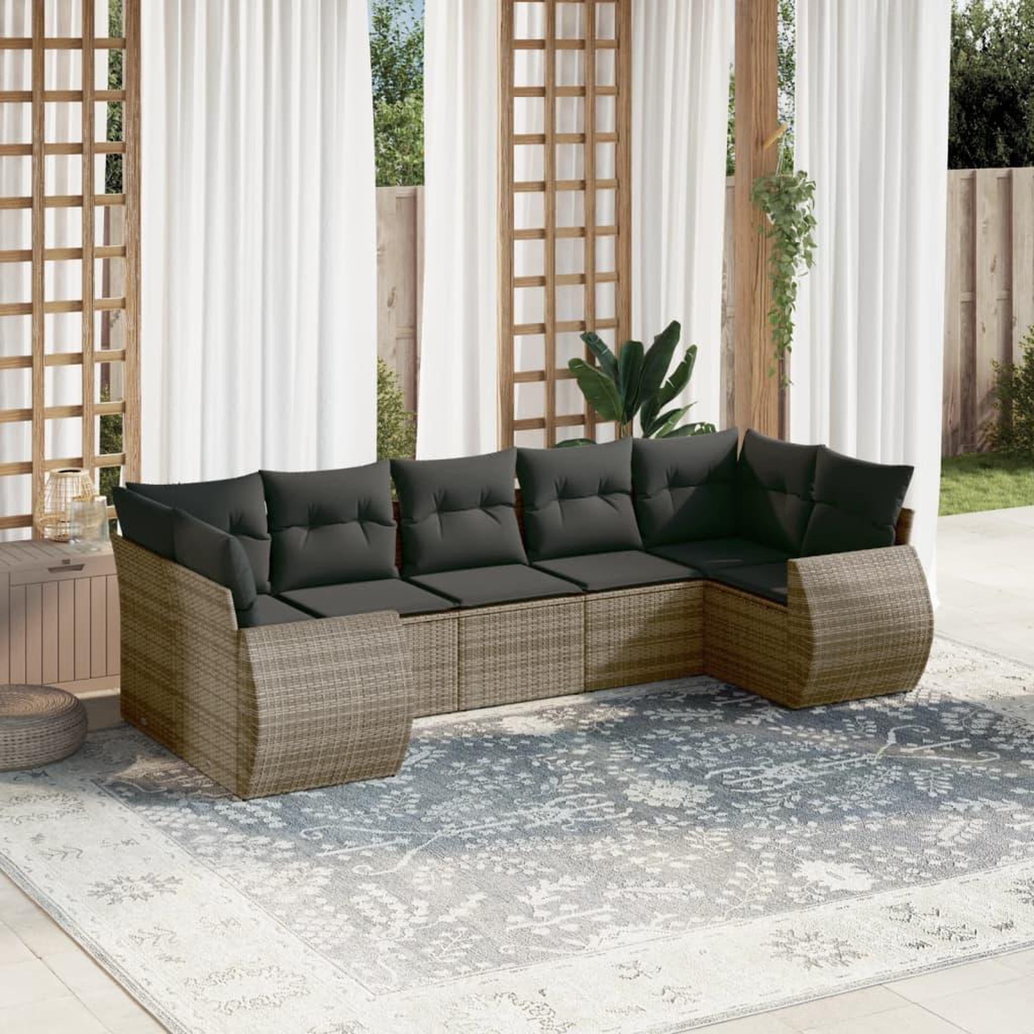 VIDAXL Salon de jardin avec coussins 7 pcs gris resine tressee