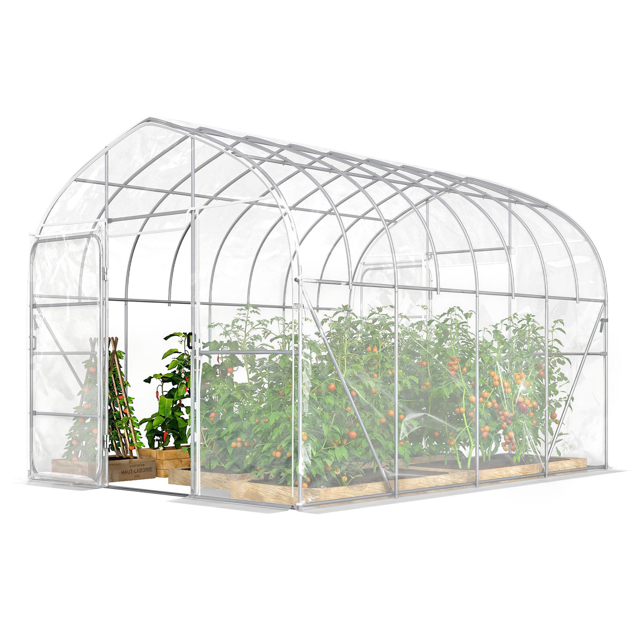 Voir la diapositive 5 : OUTSUNNY Serre tunnel jardin 12 m² - 2 portes - acier galvanisé - bâche transparente