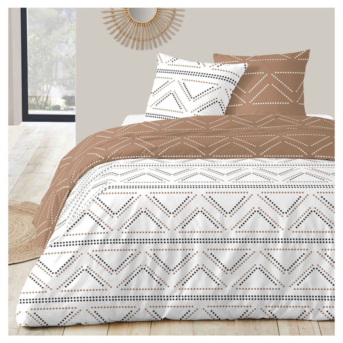Parure housse de couette en polycoton motifs géométriques SAHARA