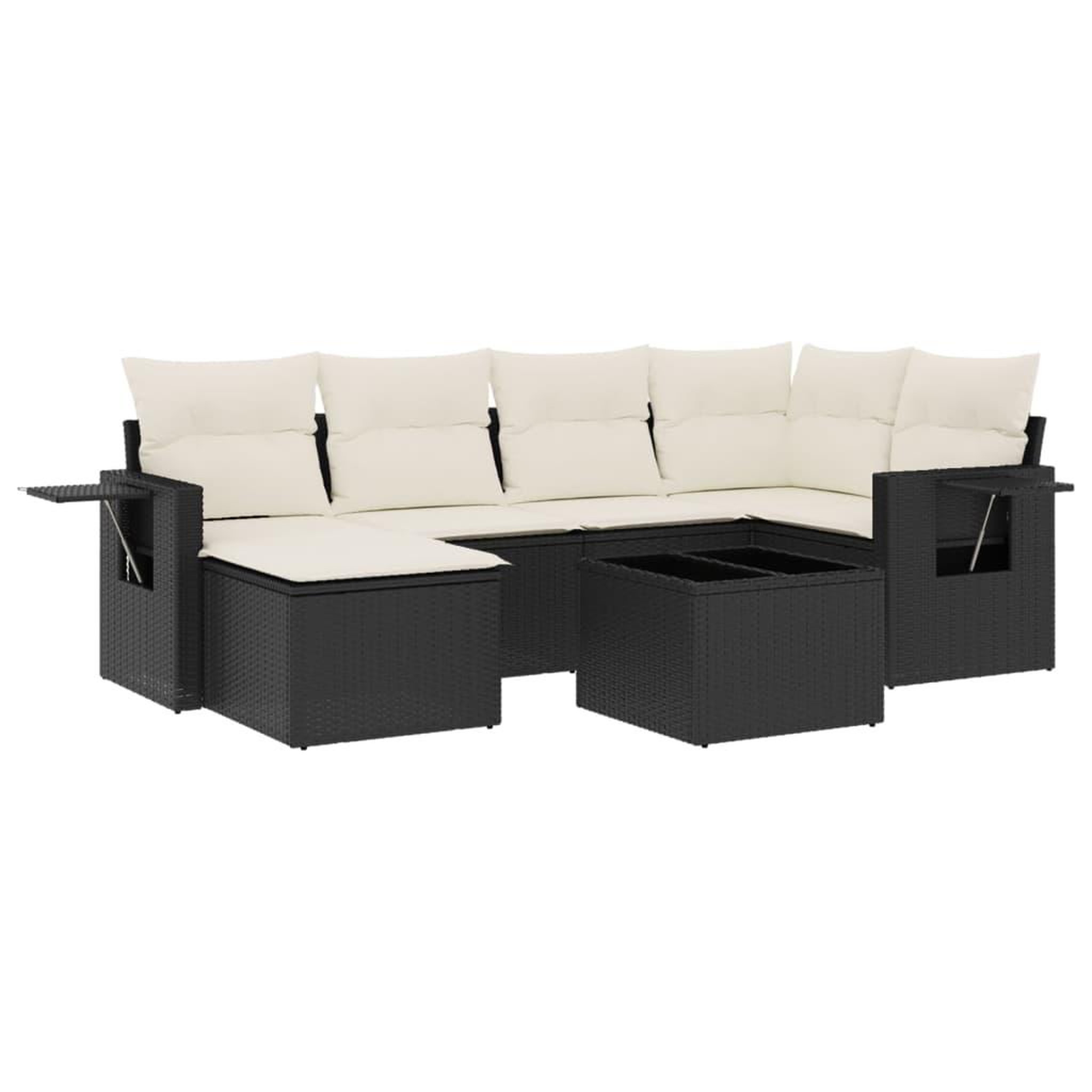 Voir la diapositive 2 : VIDAXL Salon de jardin 7 pcs avec coussins noir resine tressee