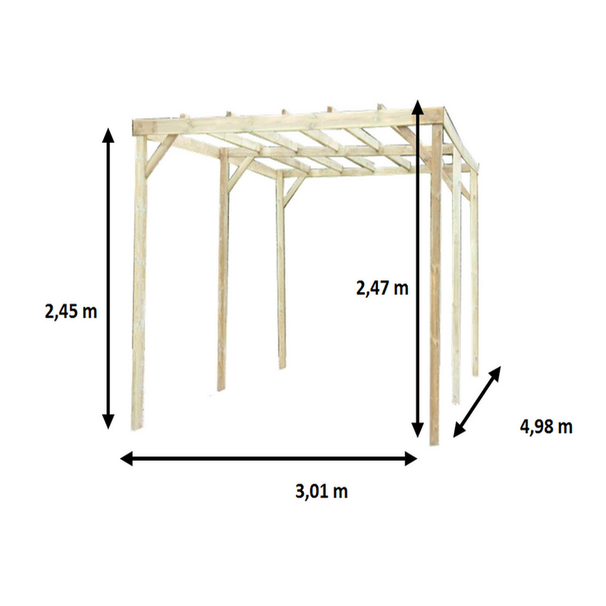 Voir la diapositive 2 : Hisense Carport traité autoclave 15 m² sans couverture - car3050a2