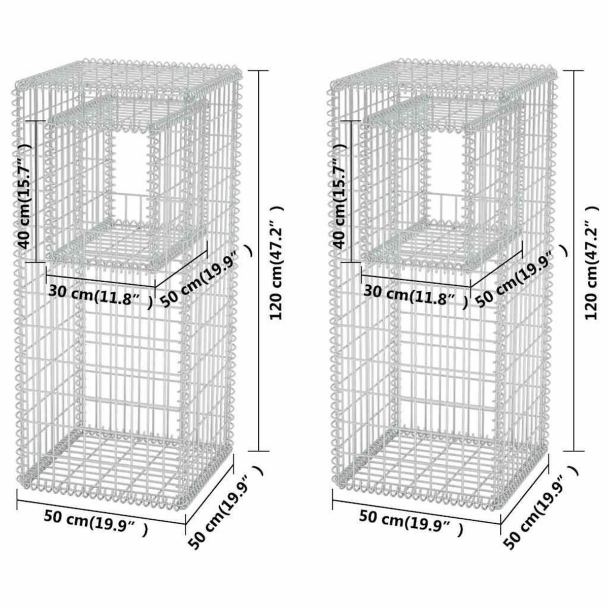 VIDAXL Jardiniere/Poteau de panier gabion 2 pcs Acier 50x50x120 cm