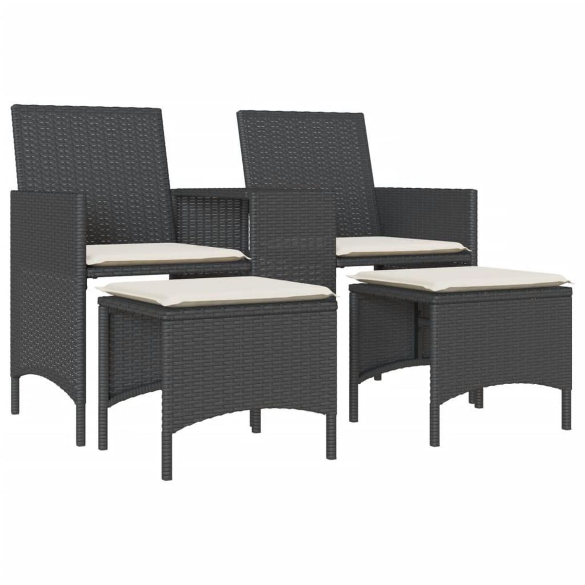 VIDAXL Canape de jardin 2 places avec table et tabourets noir rotin