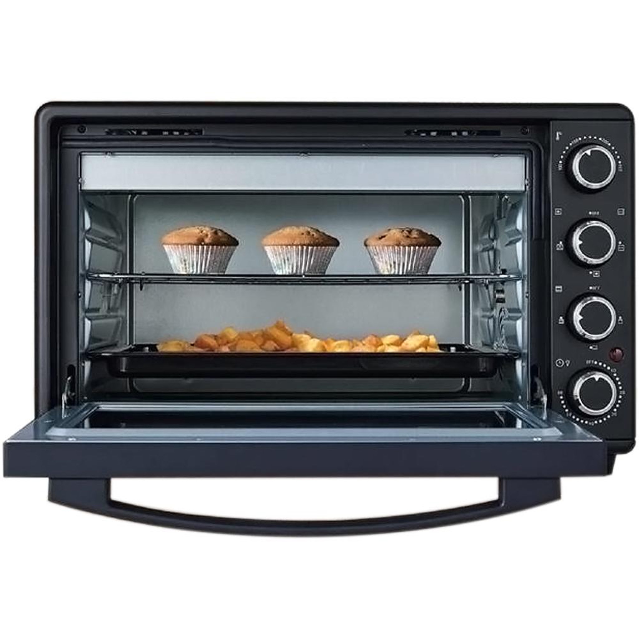 Voir la diapositive 2 : Arthur Martin Four chaleur tournante 45l 2000w noir + tourne-broches - amp4664