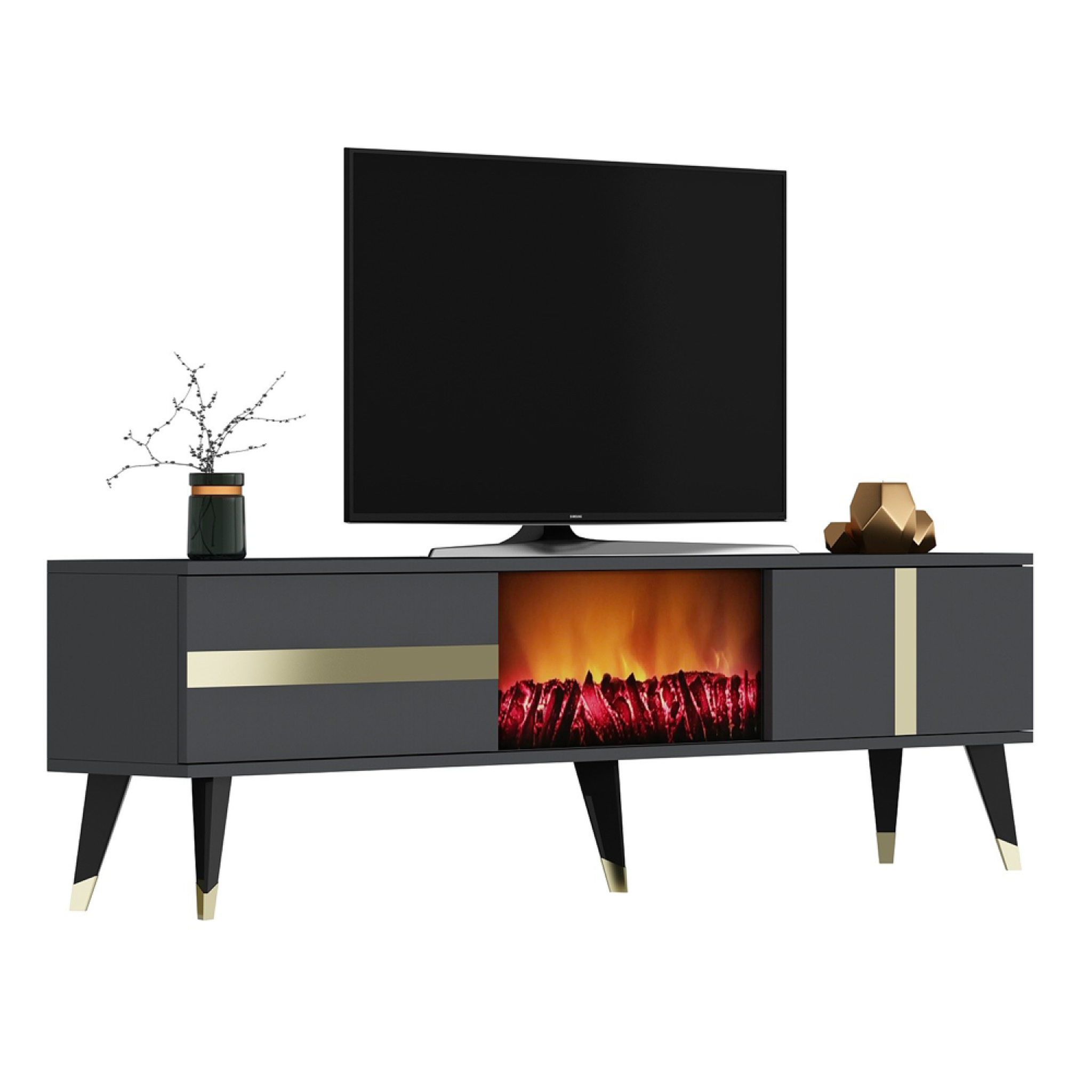 Voir la diapositive 5 : CONCEPT USINE Meuble tv avec cheminée led 150cm gris anthracite suny