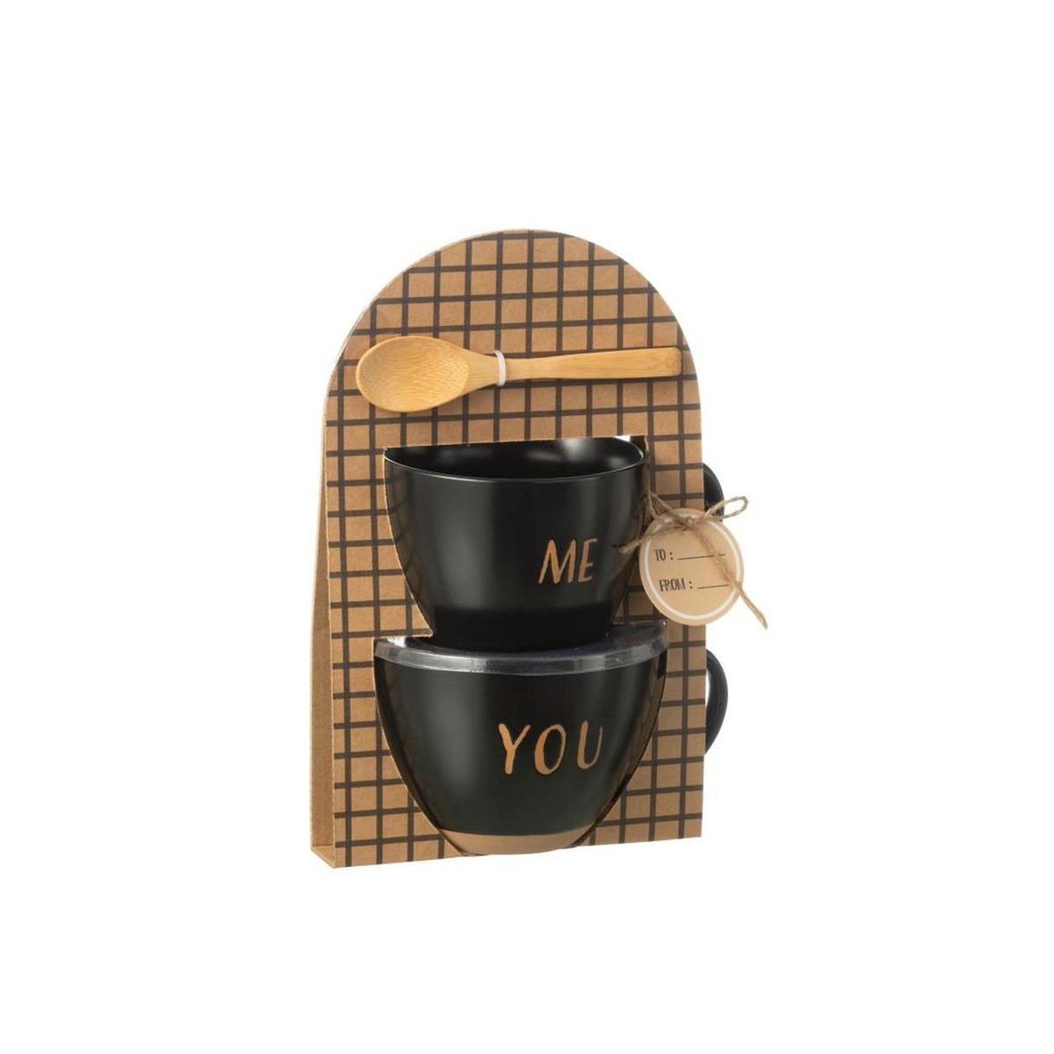 Voir la diapositive 2 : J-LINE Lot de 2 tasses avec cuillère  me you  24cm noir
