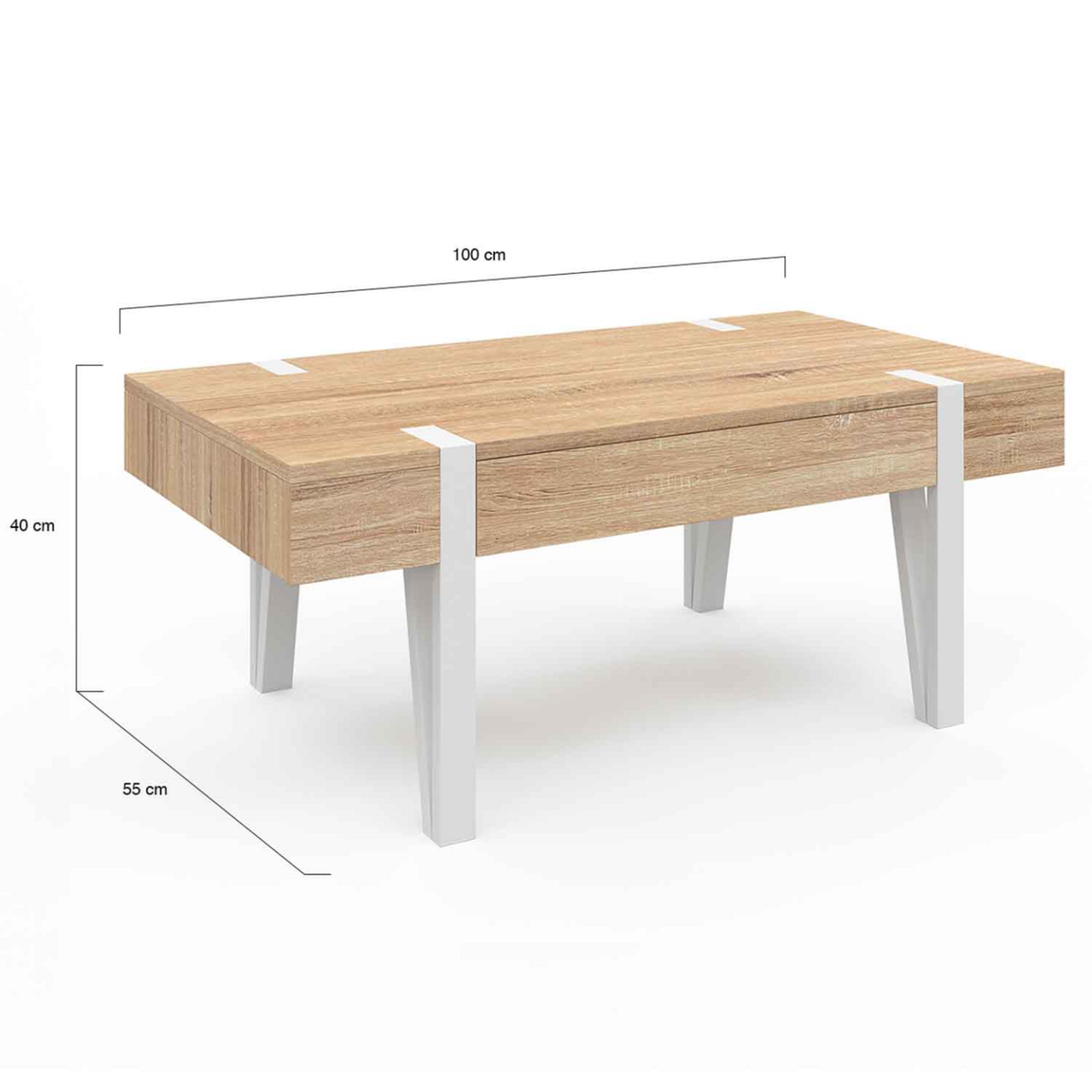 ID MARKET Table basse 1 tiroir AUSTRIA bois pied épingle blanc