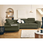 LISA DESIGN Zaria - canapé d'angle gauche 5 places convertible avec coffre et têtières en velours côtelé grosses côtes. Coloris disponibles : Beige, Gris, Noir, Orange, Vert, Bleu