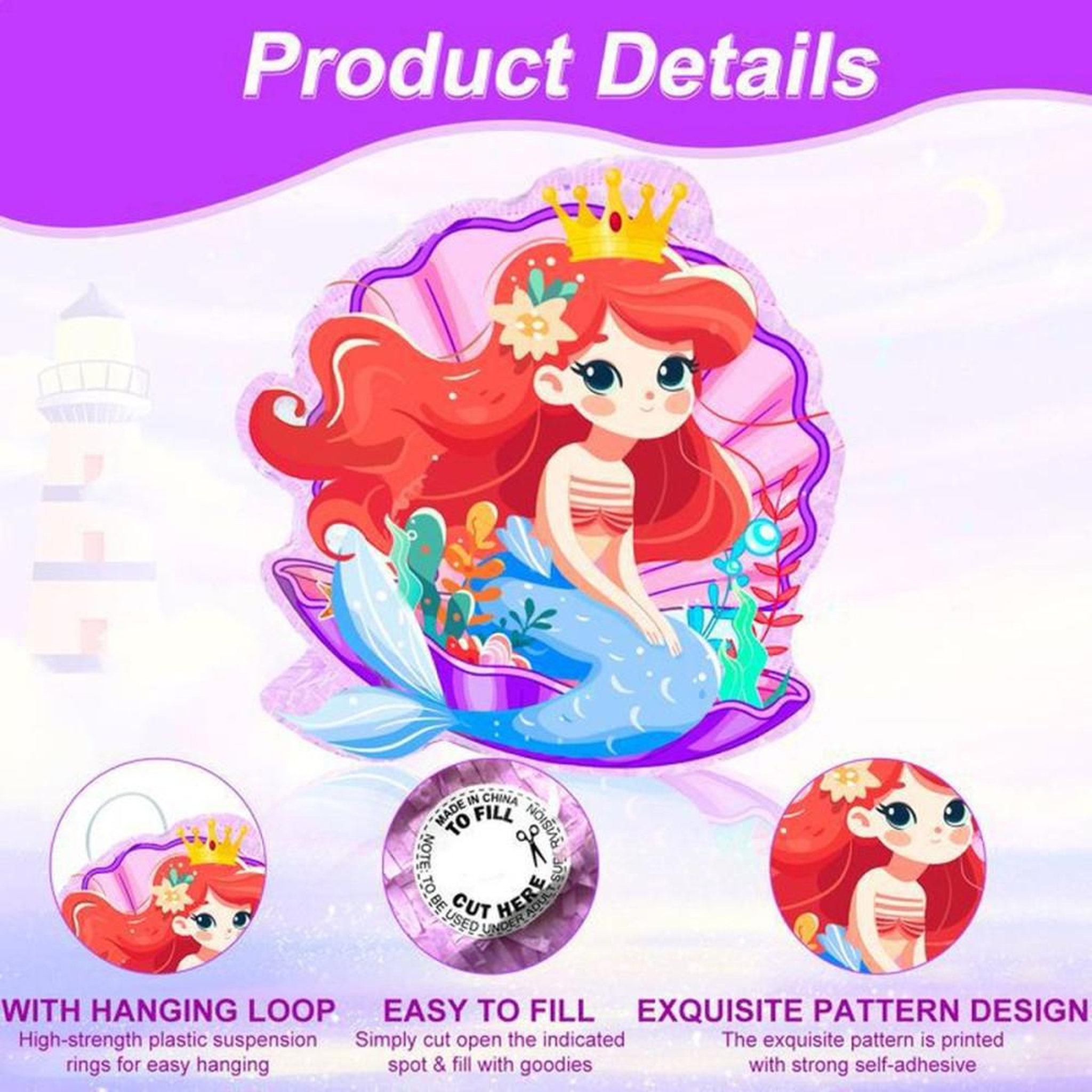 Voir la diapositive 5 : Piñata suspendue sirène multicolore pour enfants, 35,5 cm