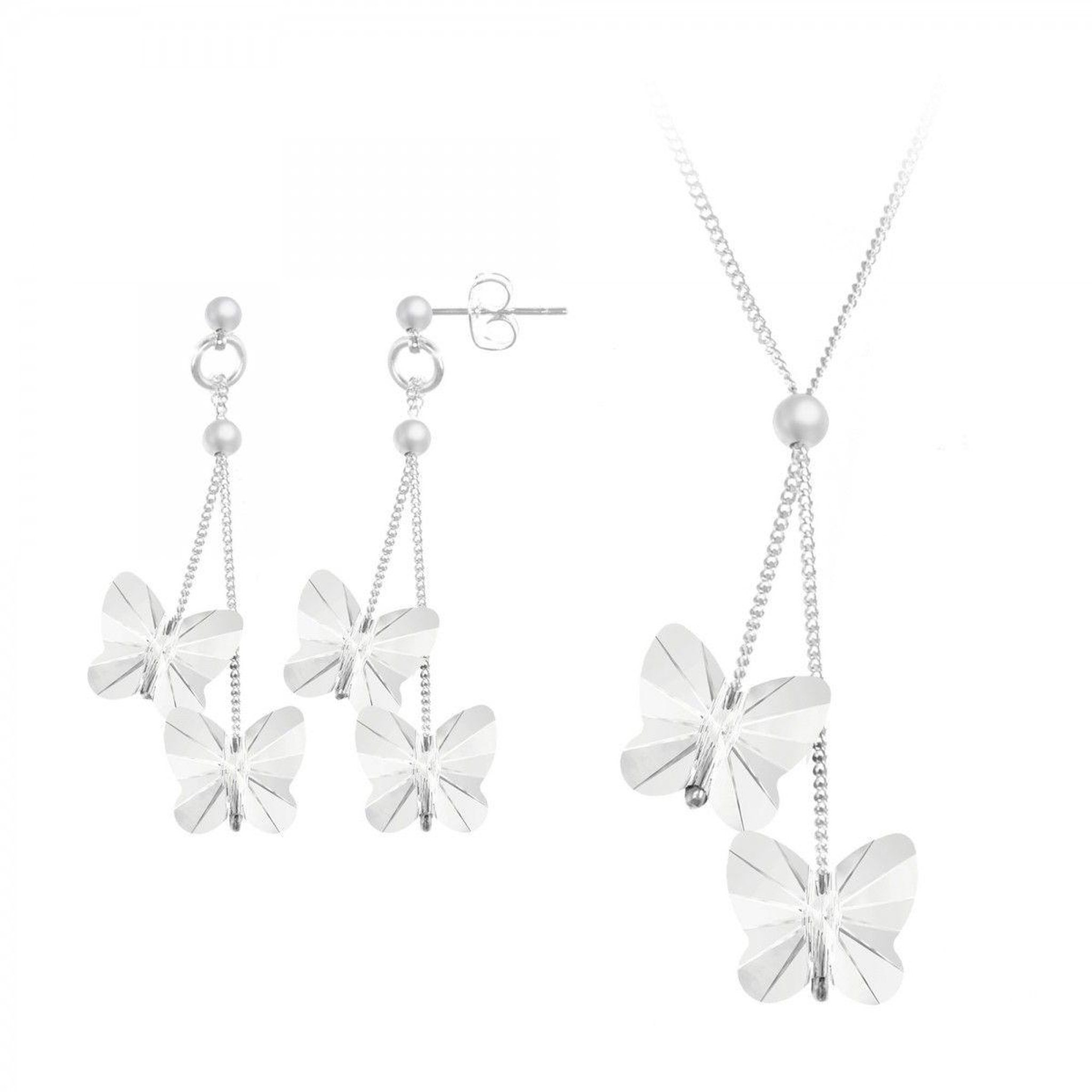 SC CRYSTAL Parure collier et boucles d'oreilles papillons SC Crystal ornée de Cristaux scintillants
