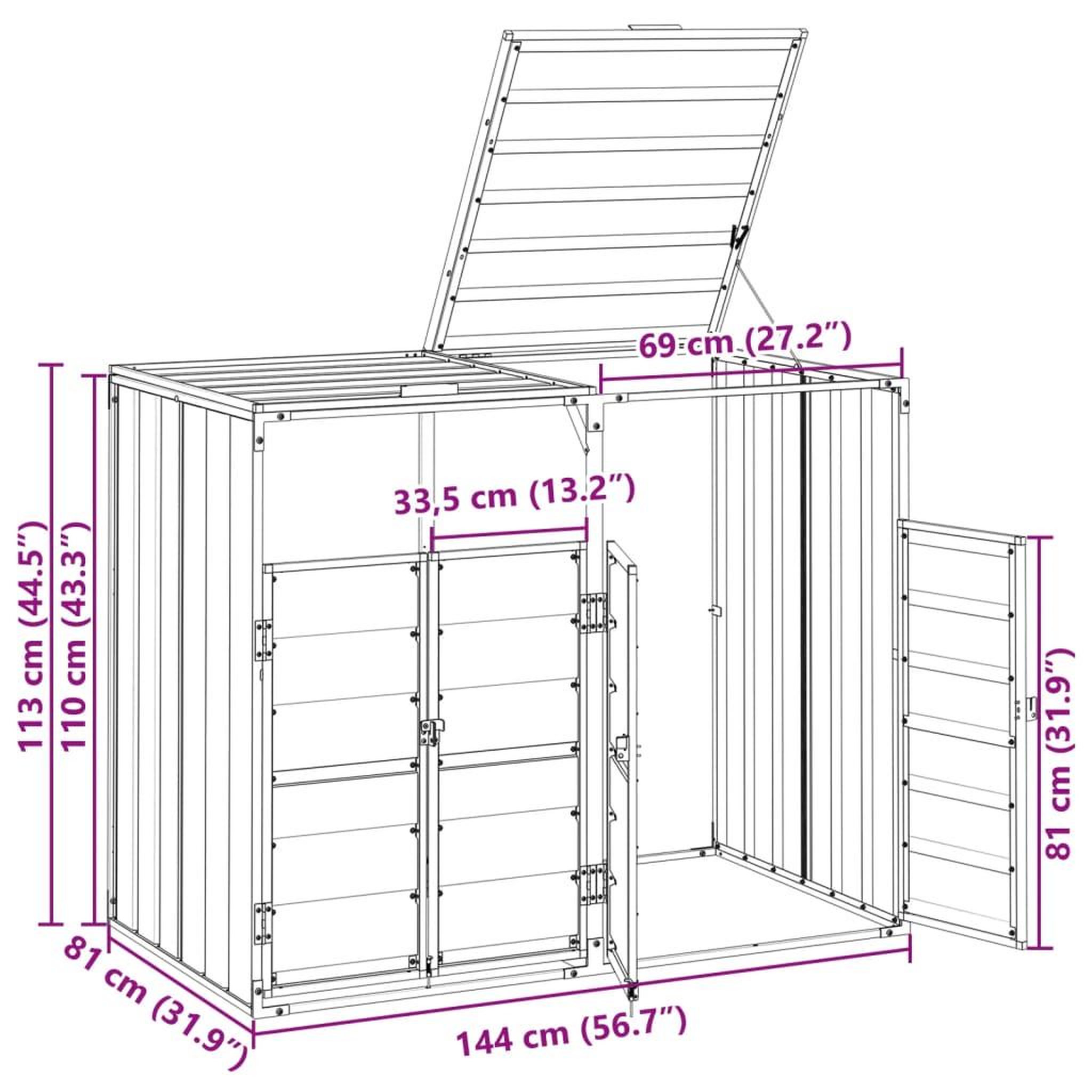 Voir la diapositive 6 : VIDAXL Rangement a roulettes pour poubelles pour deux bacs gris acier