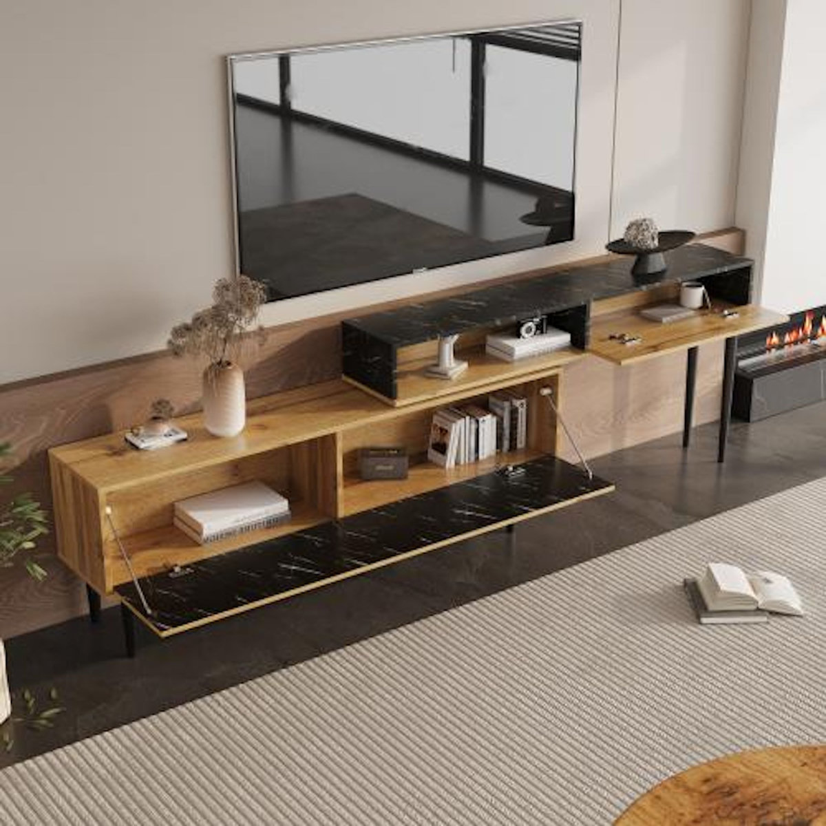 MERAX Meuble tv naturel 129 cm mdf