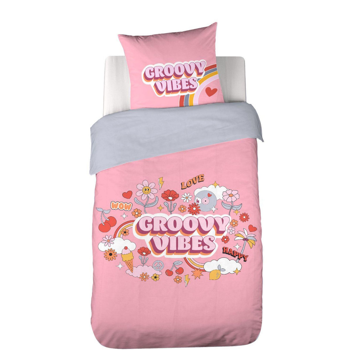 COTE DECO Parure de lit enfant Groovy vibes - 100% microfibre 72g/m² - 140 x 200 cm