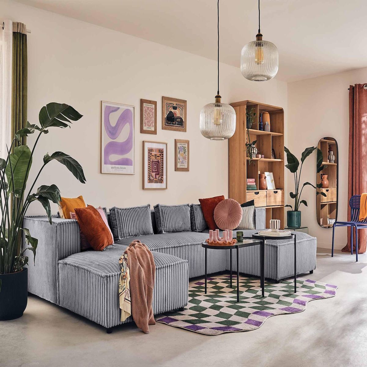 LISA DESIGN Stella - canapé panoramique en u - 7 places - en velours côtelé grosses côtes