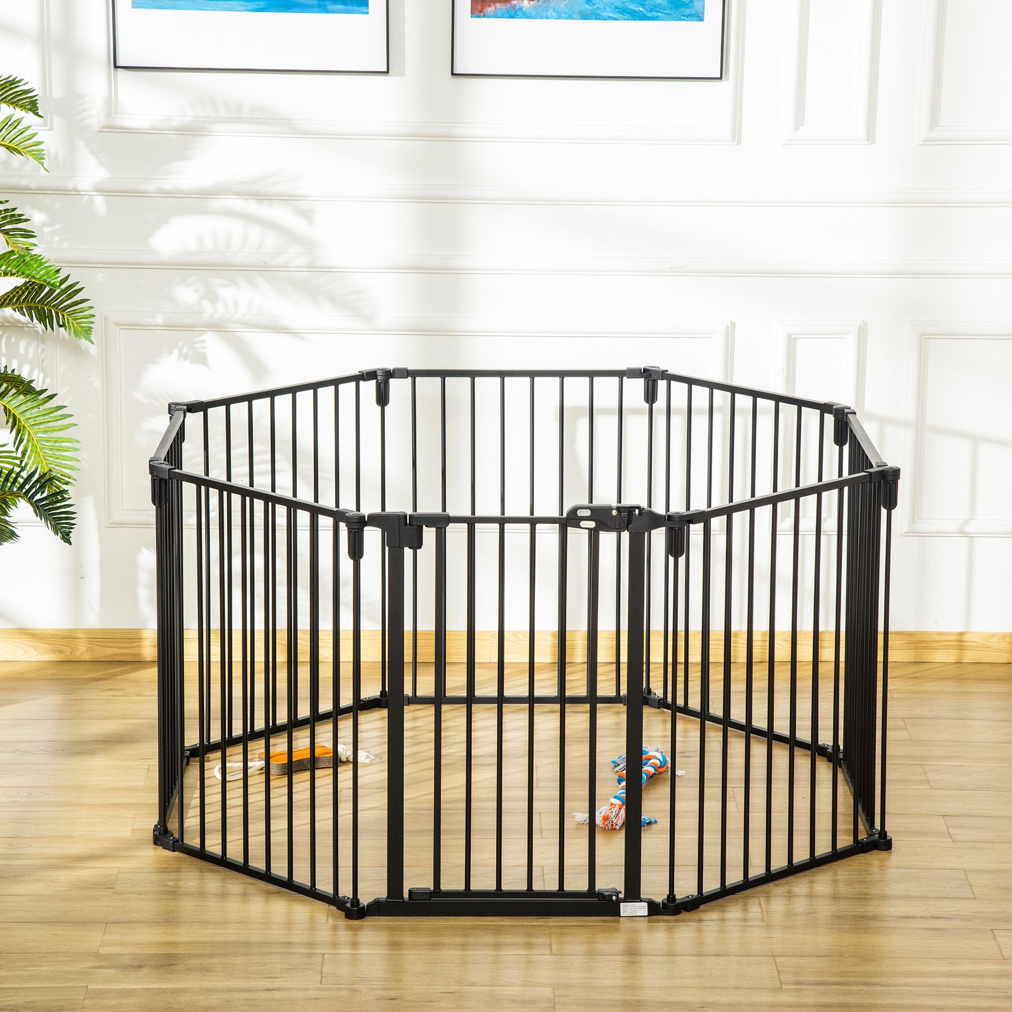 Voir la diapositive 5 : PAWHUT Barrière de sécurité - parc enclos chien modulable pliable - porte verrouillable - 8 panneaux acier et pp - dim. 482,5l max. X 76h cm noir
