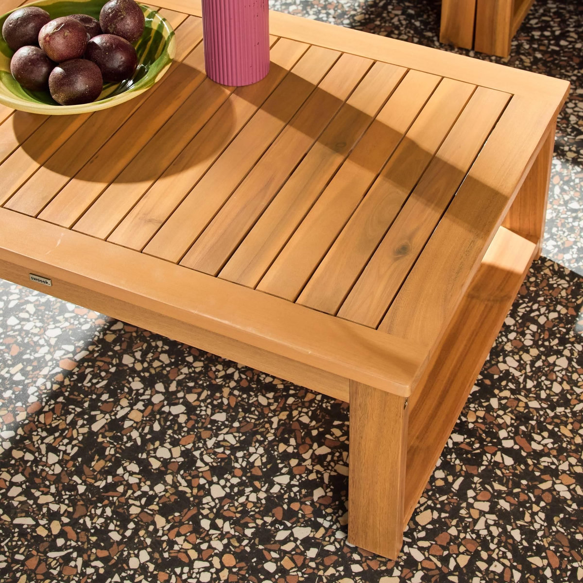 SWEEEK Salon de jardin modulable bois d'acacia et tissu beige 4 places - Tula
