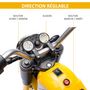 Voir la diapositive 4 : HOMCOM Moto électrique enfant chopper tout-terrain  6 V 20 W marche AV AR 3 roues effets lumineux et sonores jaune noir