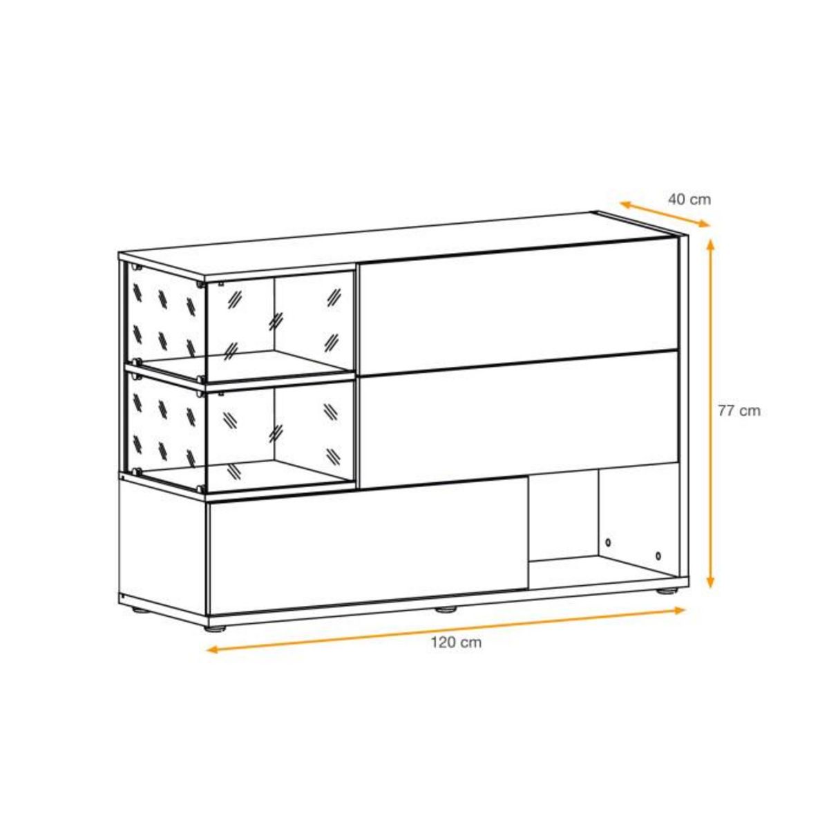 Paris Prix Buffet 3 Portes & 3 Niveaux  Silk  120cm Blanc & Marron